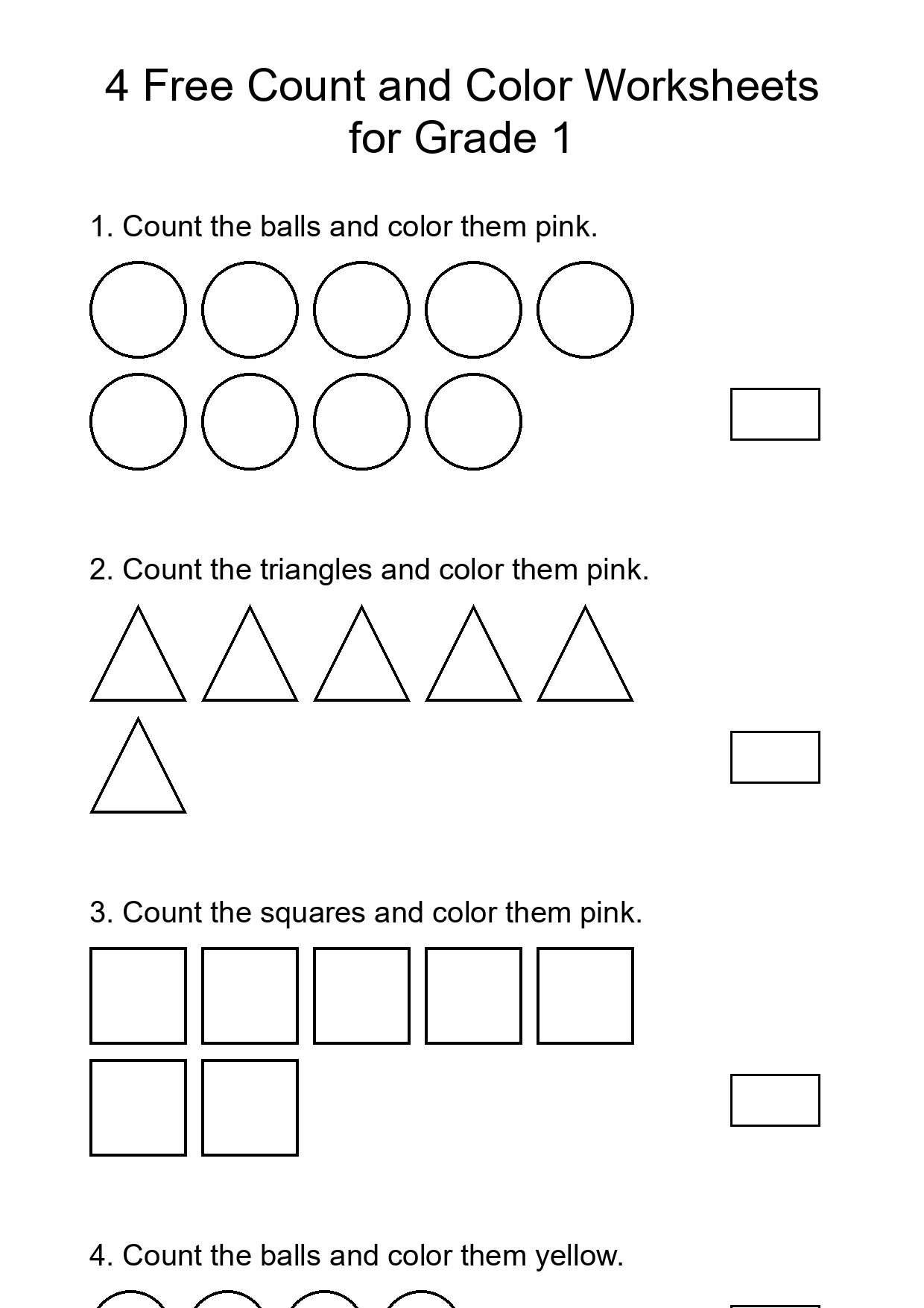Printable Count and Color Worksheet for Grade 1