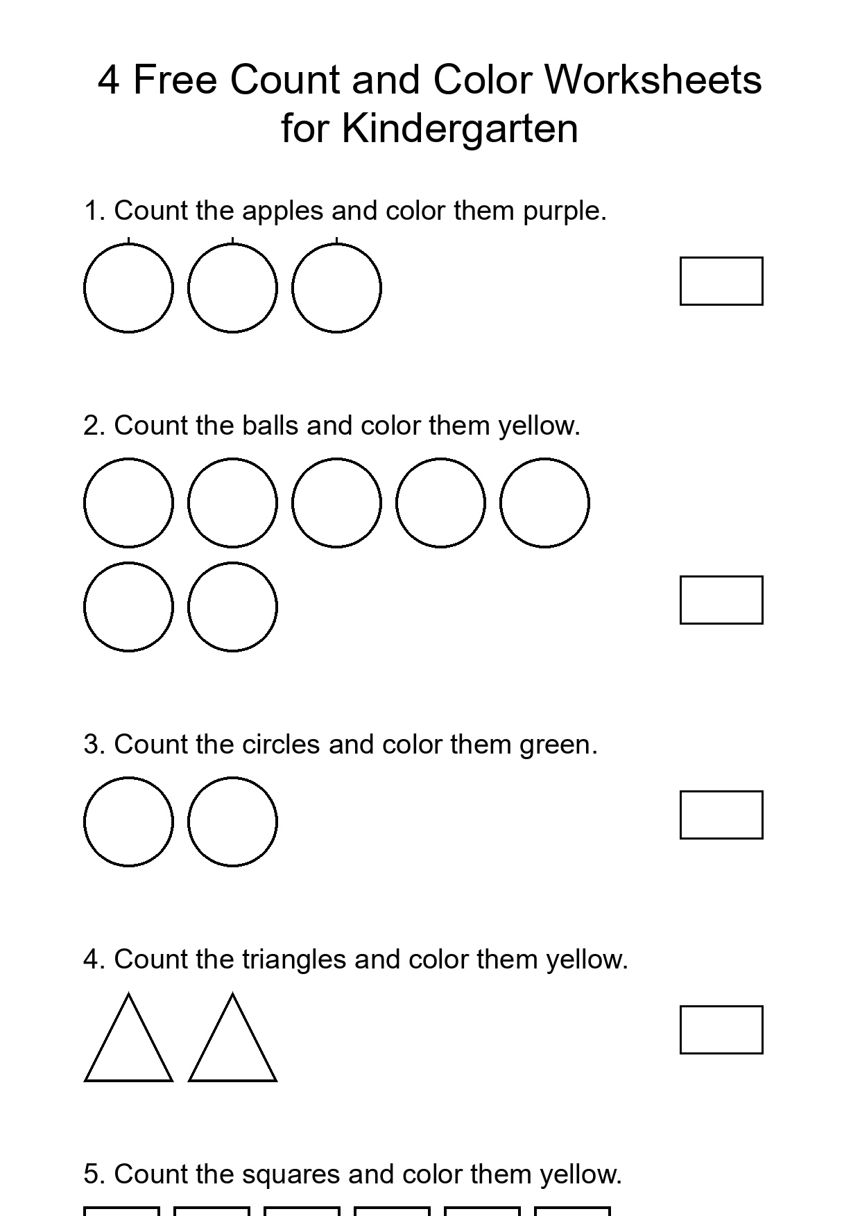 4 Free Count and Color Worksheets for Kindergarten