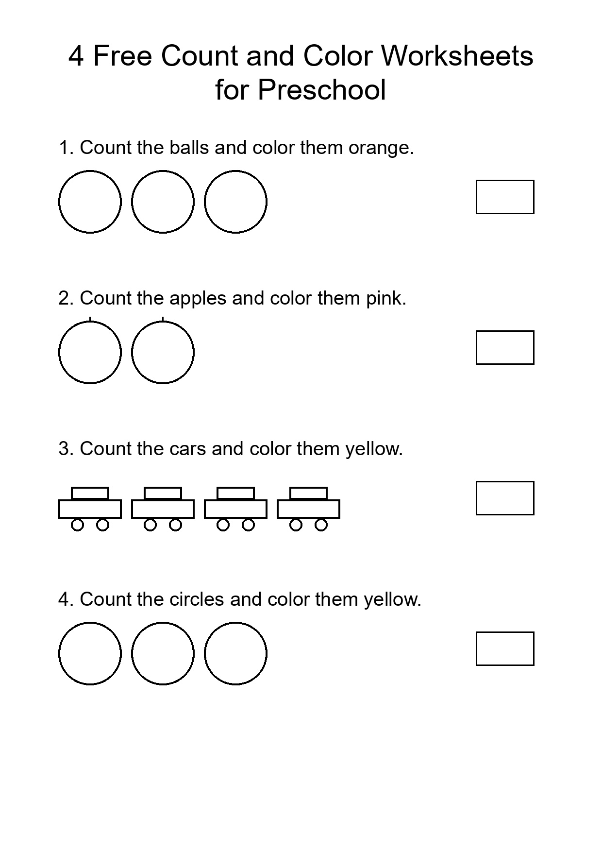 Printable Count and Color Worksheet for Preschool
