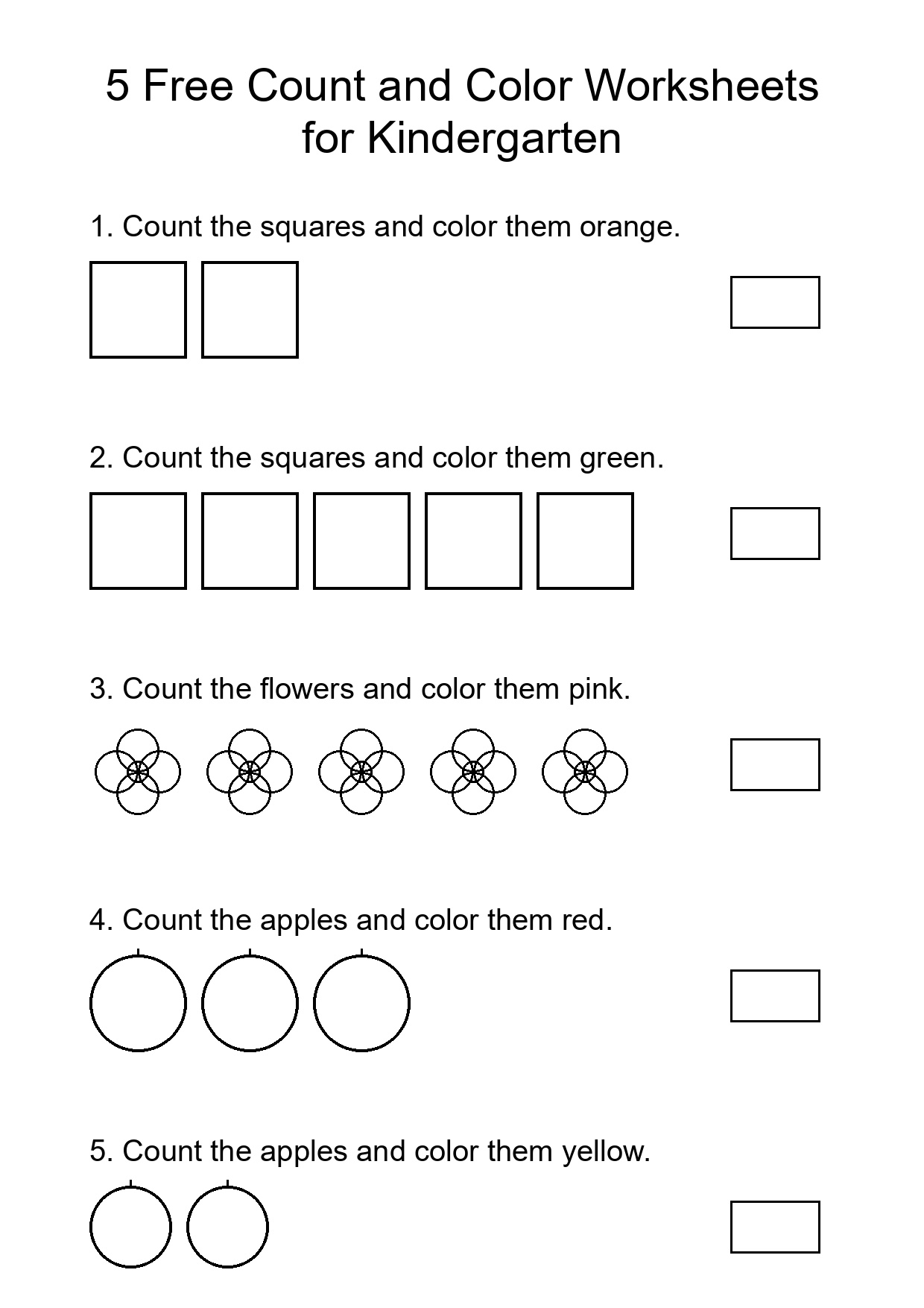 Printable Count and Color Worksheet for Kindergarten
