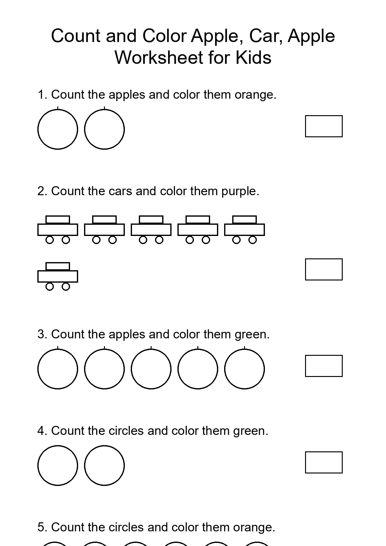 Count and Color Apple, Car, Apple Worksheet for Kids