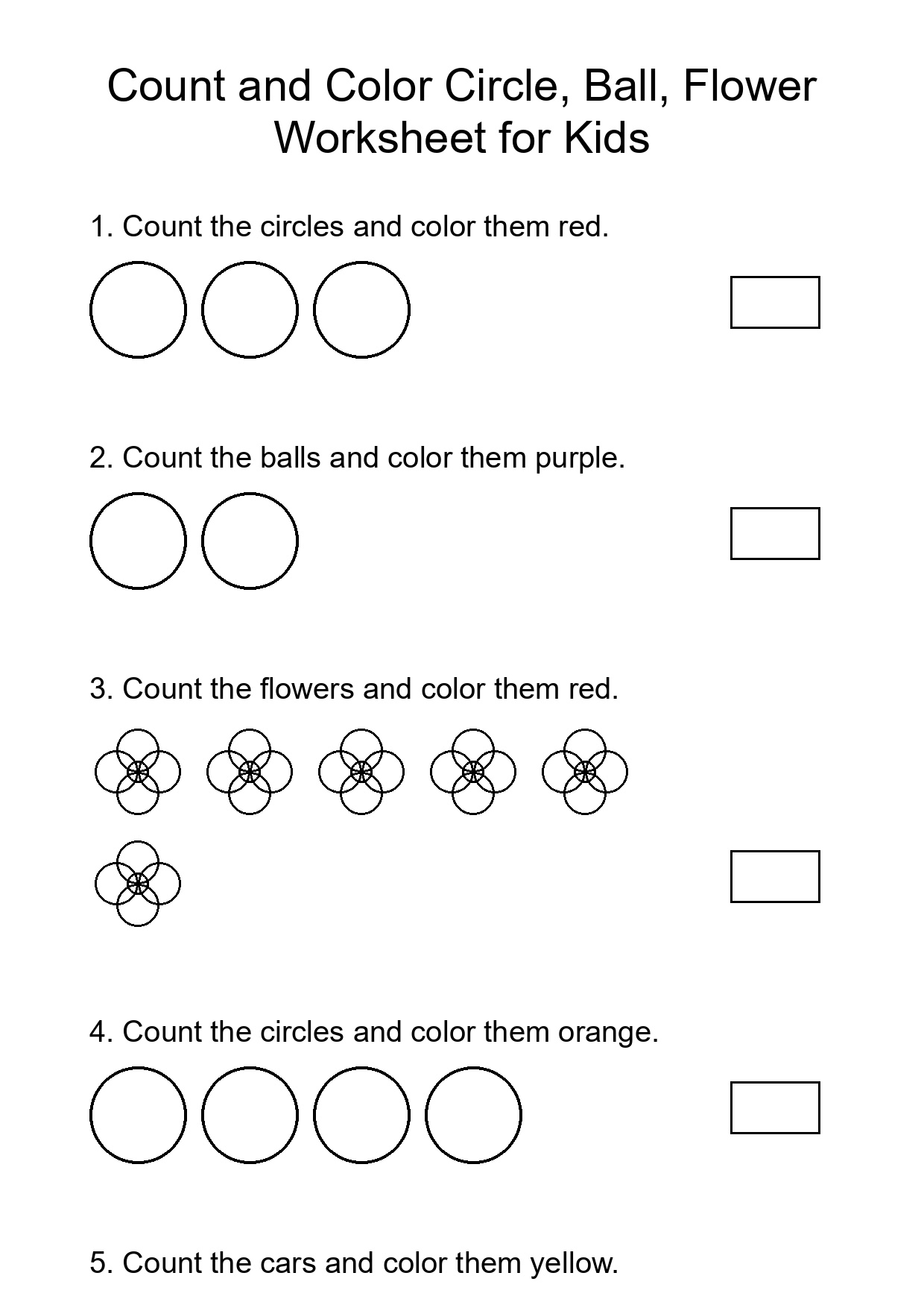 Printable Count and Color Worksheet for Kindergarten