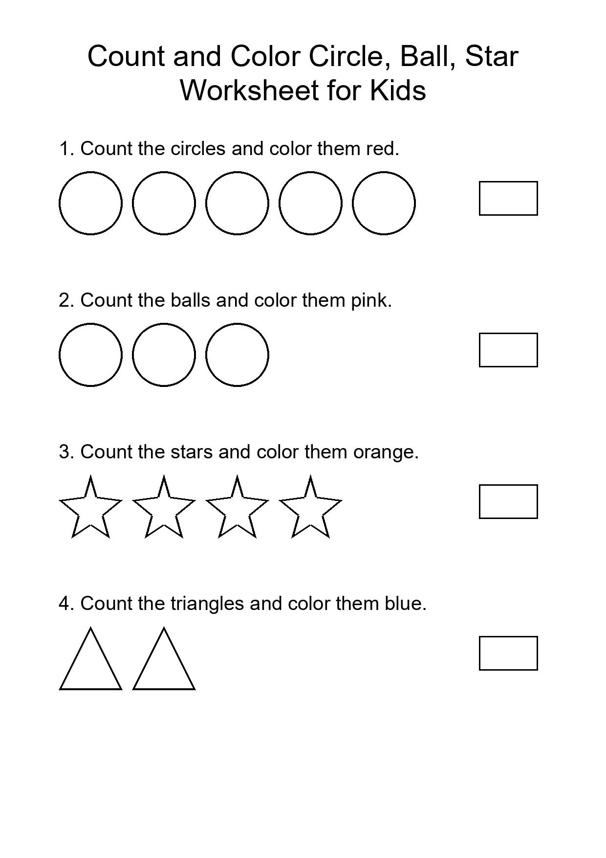 Count and Color Circle, Ball, Star Worksheet for Kids