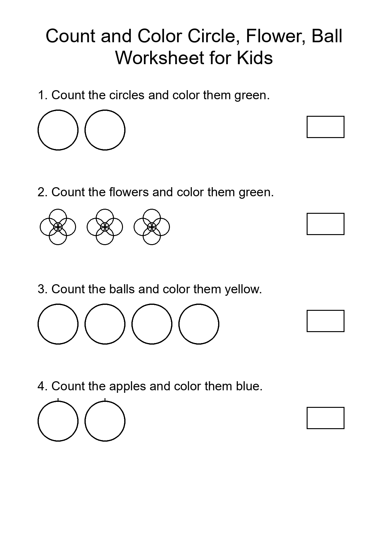Count and Color Circle, Flower, Ball Worksheet for Kids