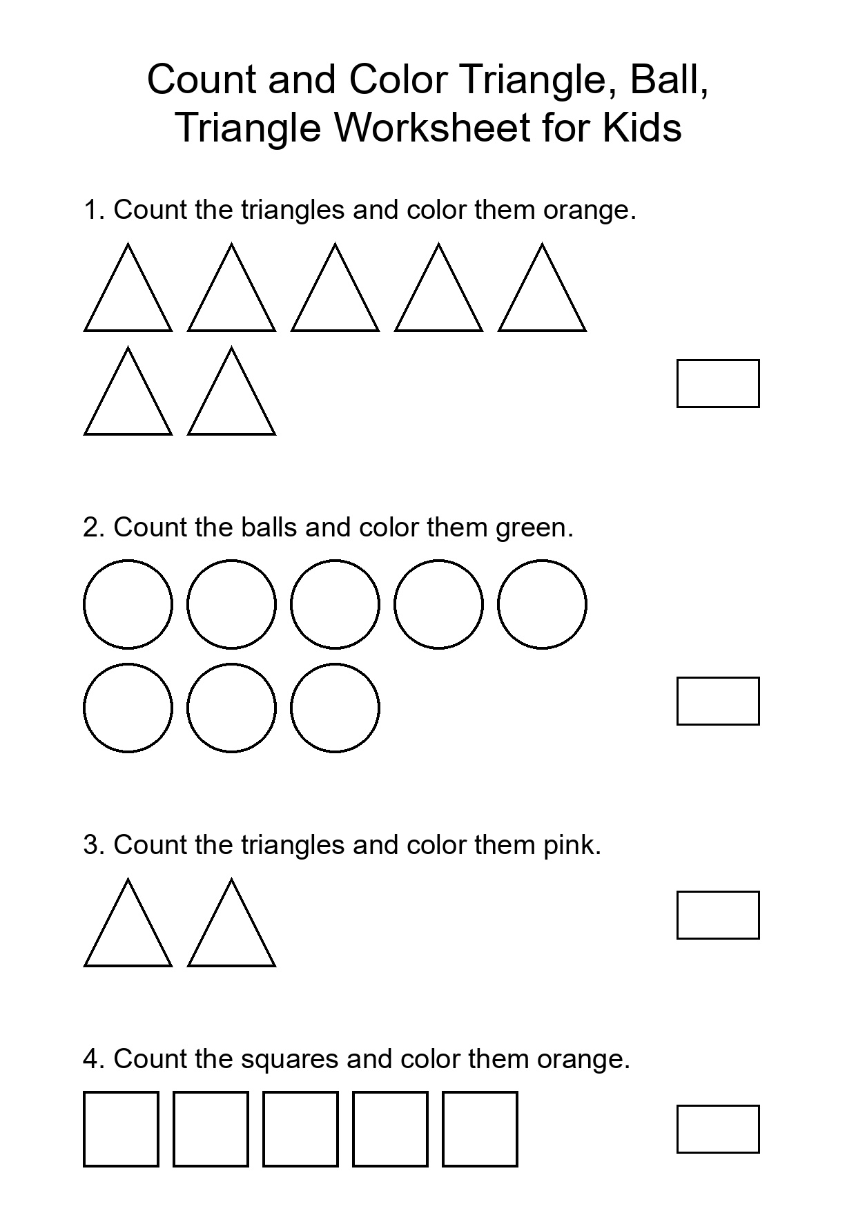 Count and Color Triangle, Ball, Triangle Worksheet for Kids