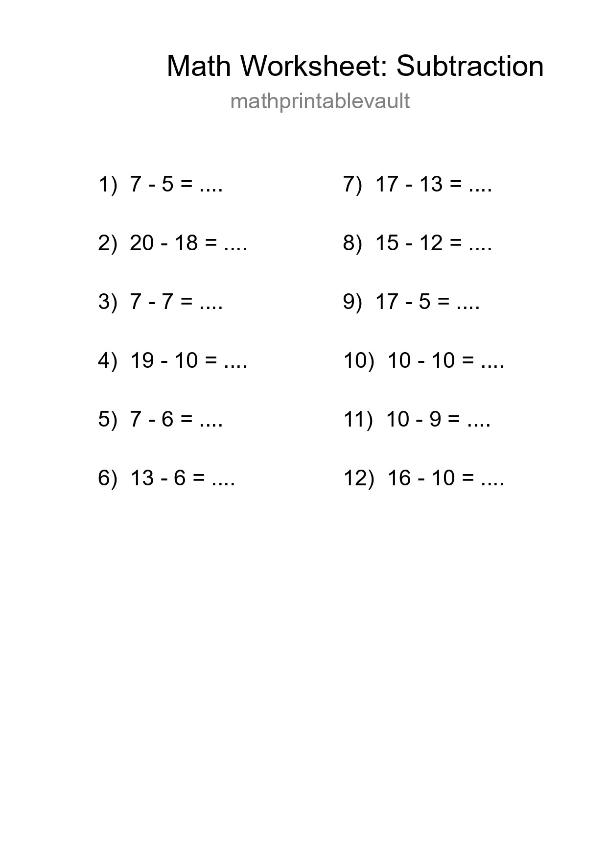 Free 12 Subtraction Math Worksheet For Grade 2 With Answers - Part 74
