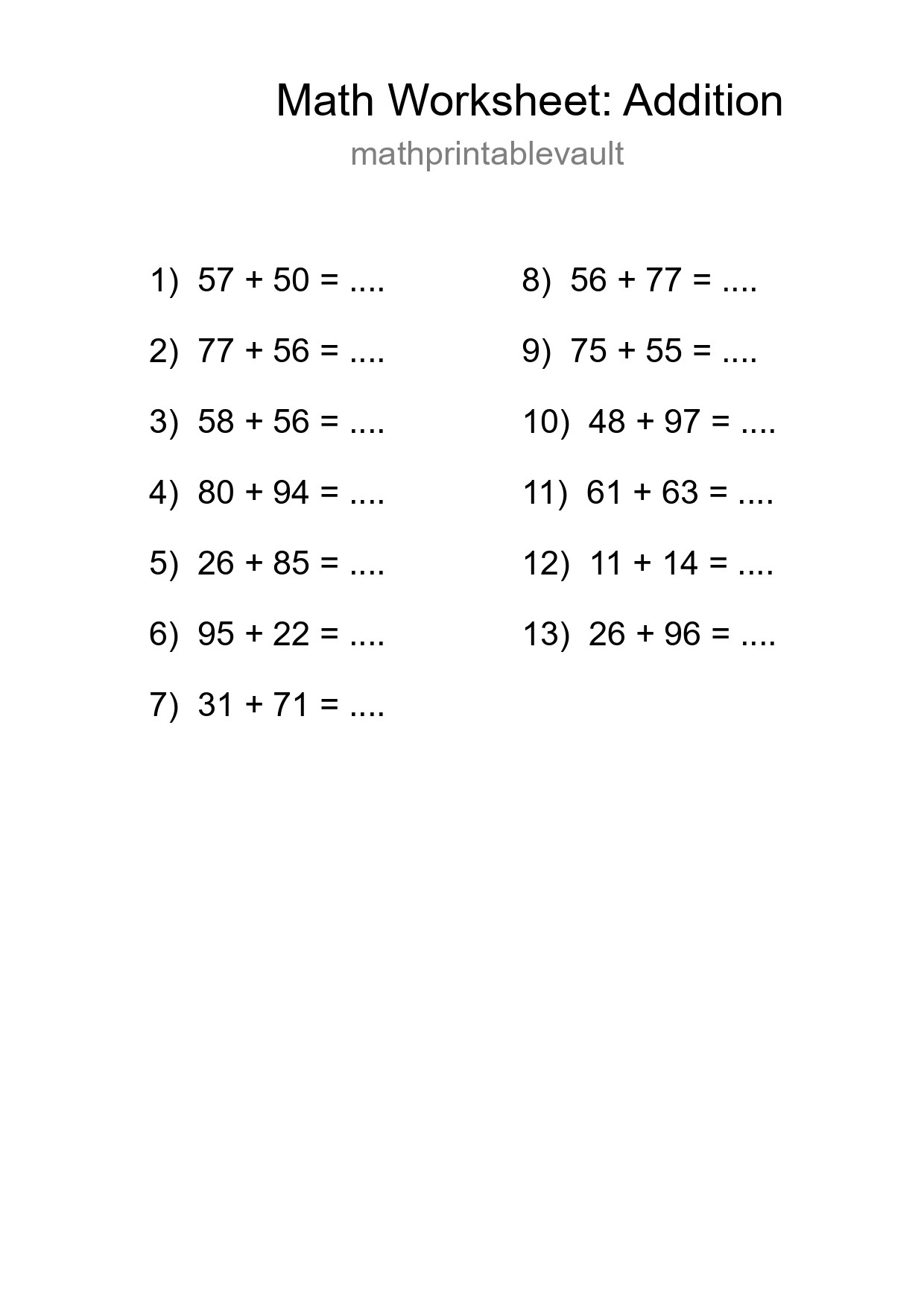 Free 13 Addition Math Worksheet For Grade 3 With Answers - Part 45
