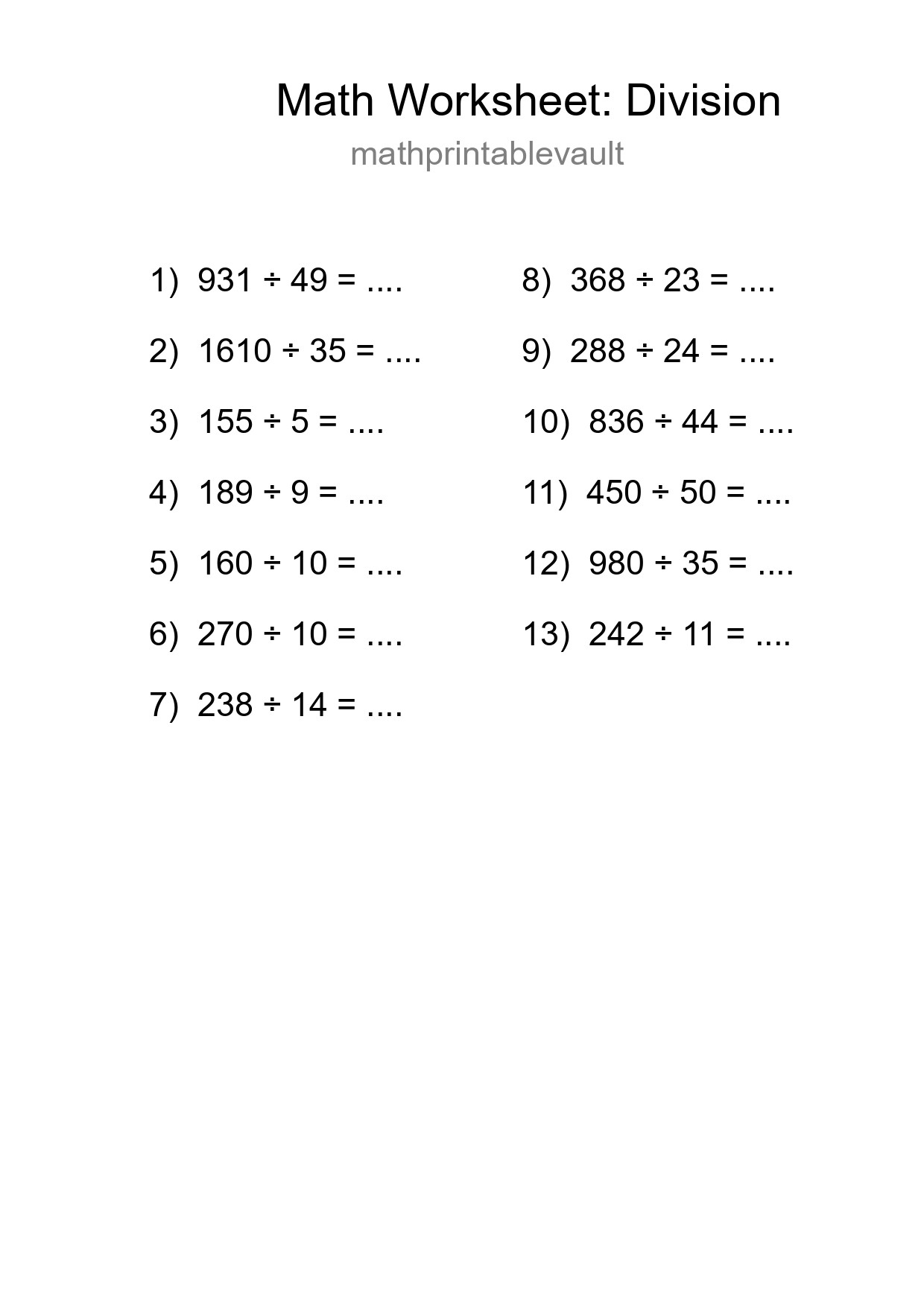 Free 13 Division Math Worksheet For Grade 2 With Answers - Part 103