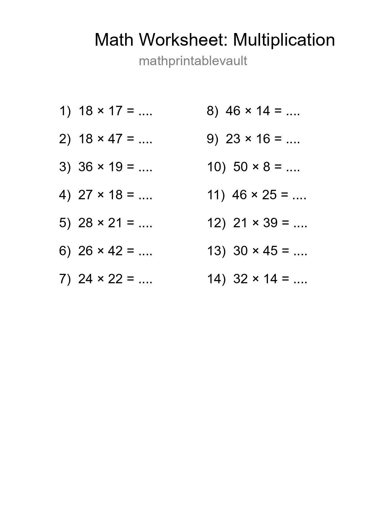Free 14 Multiplication Math Worksheet For Grade 2 - Part 139