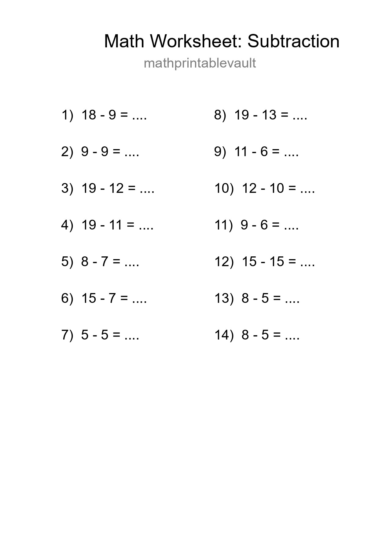 Free 14 Subtraction Math Worksheet For Grade 2 - Part 107