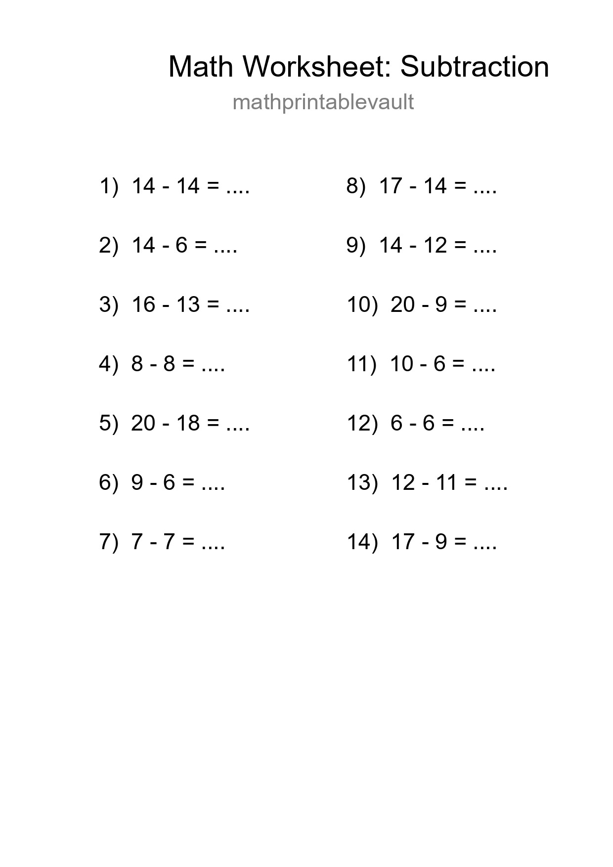 Free 14 Subtraction Math Worksheet For Grade 2 - Part 151