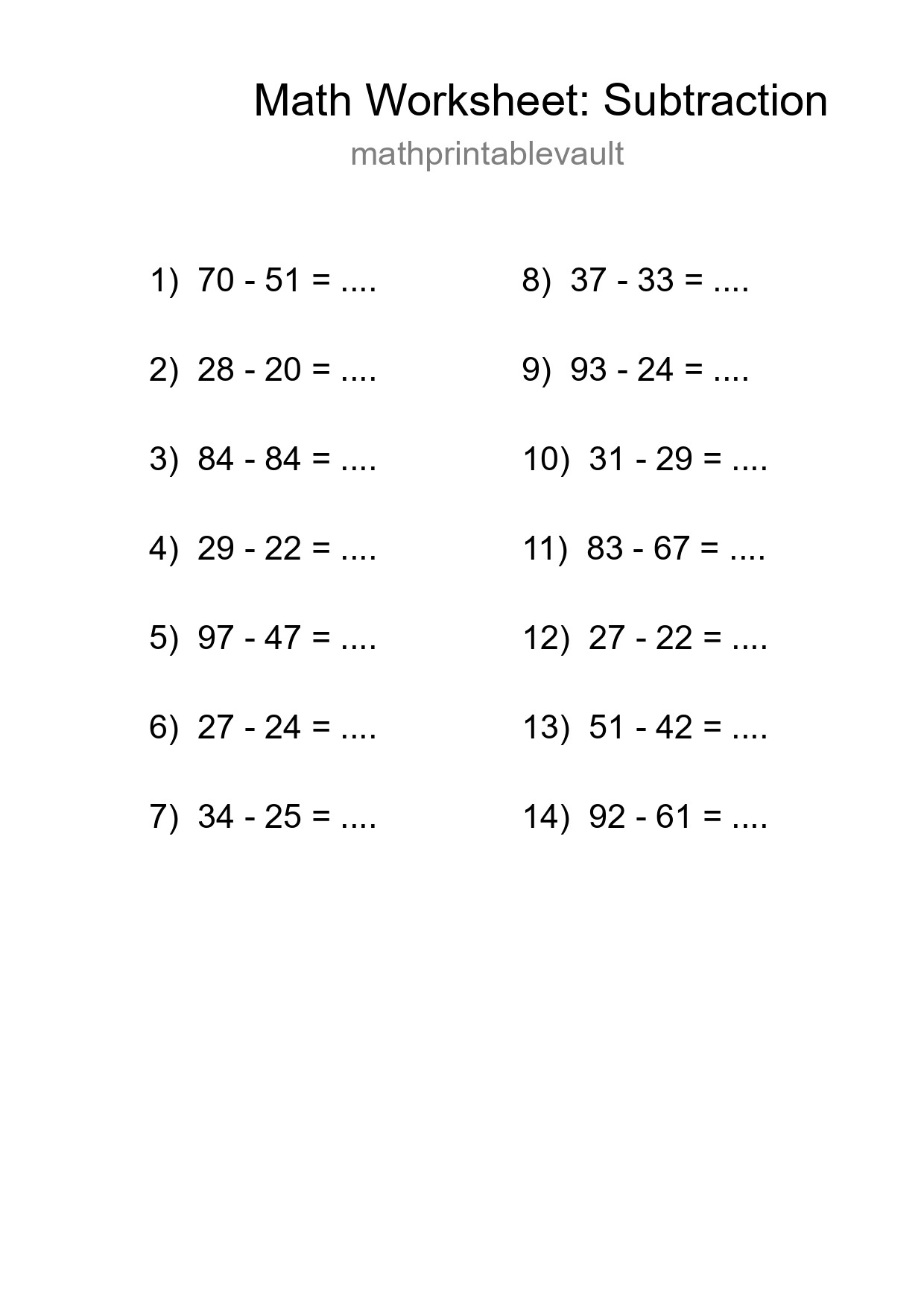 Free 14 Subtraction Math Worksheet For Grade 3 - Part 8
