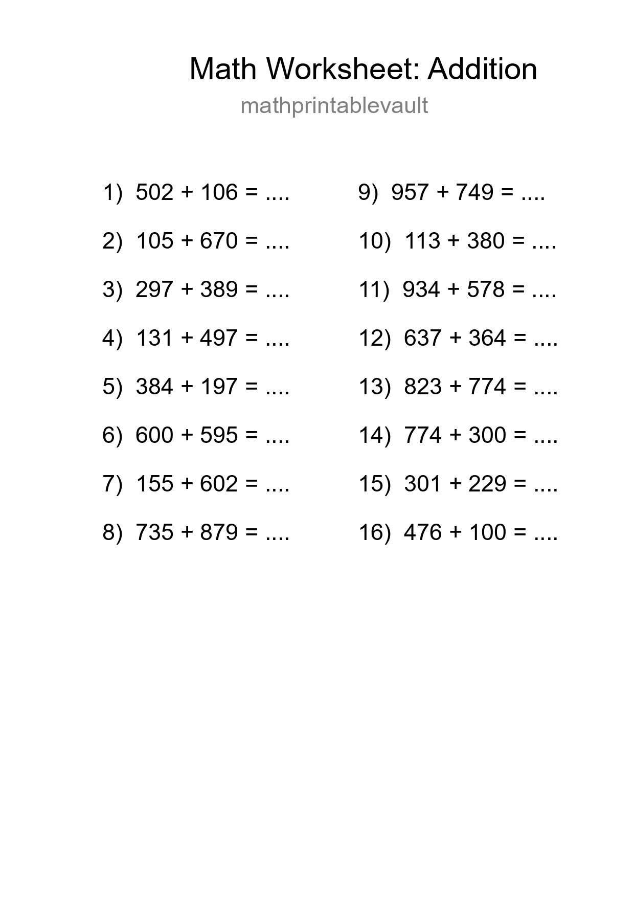 Free 16 Addition Math Worksheet For Grade 5 - Part 166