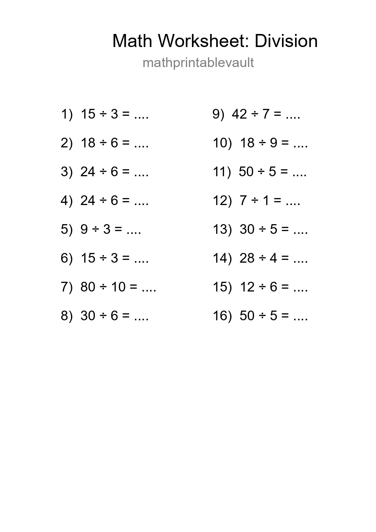 Free 16 Division Math Worksheet For Grade 1 - Part 48