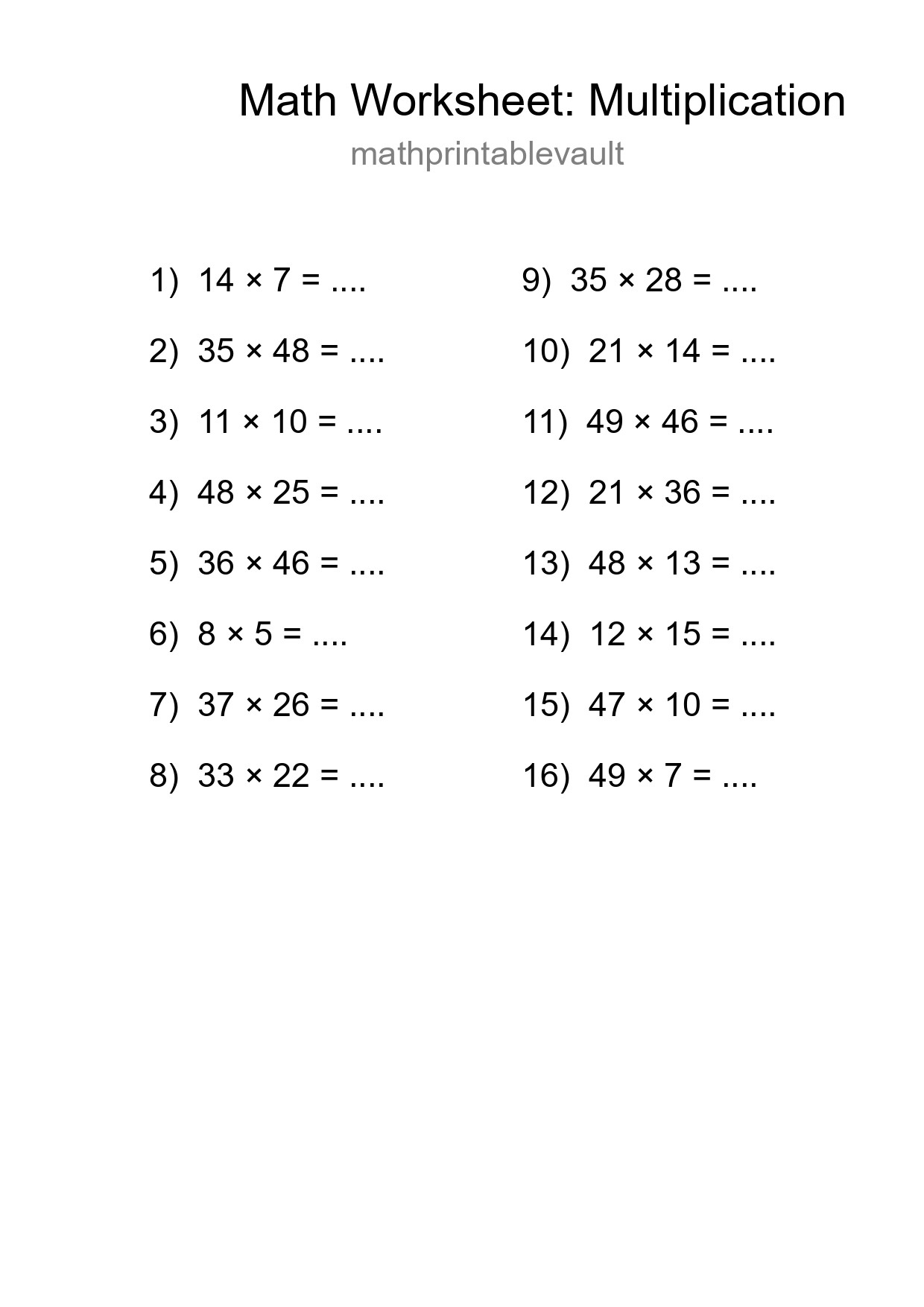 Free 16 Multiplication Math Worksheet For Grade 2 - Part 40
