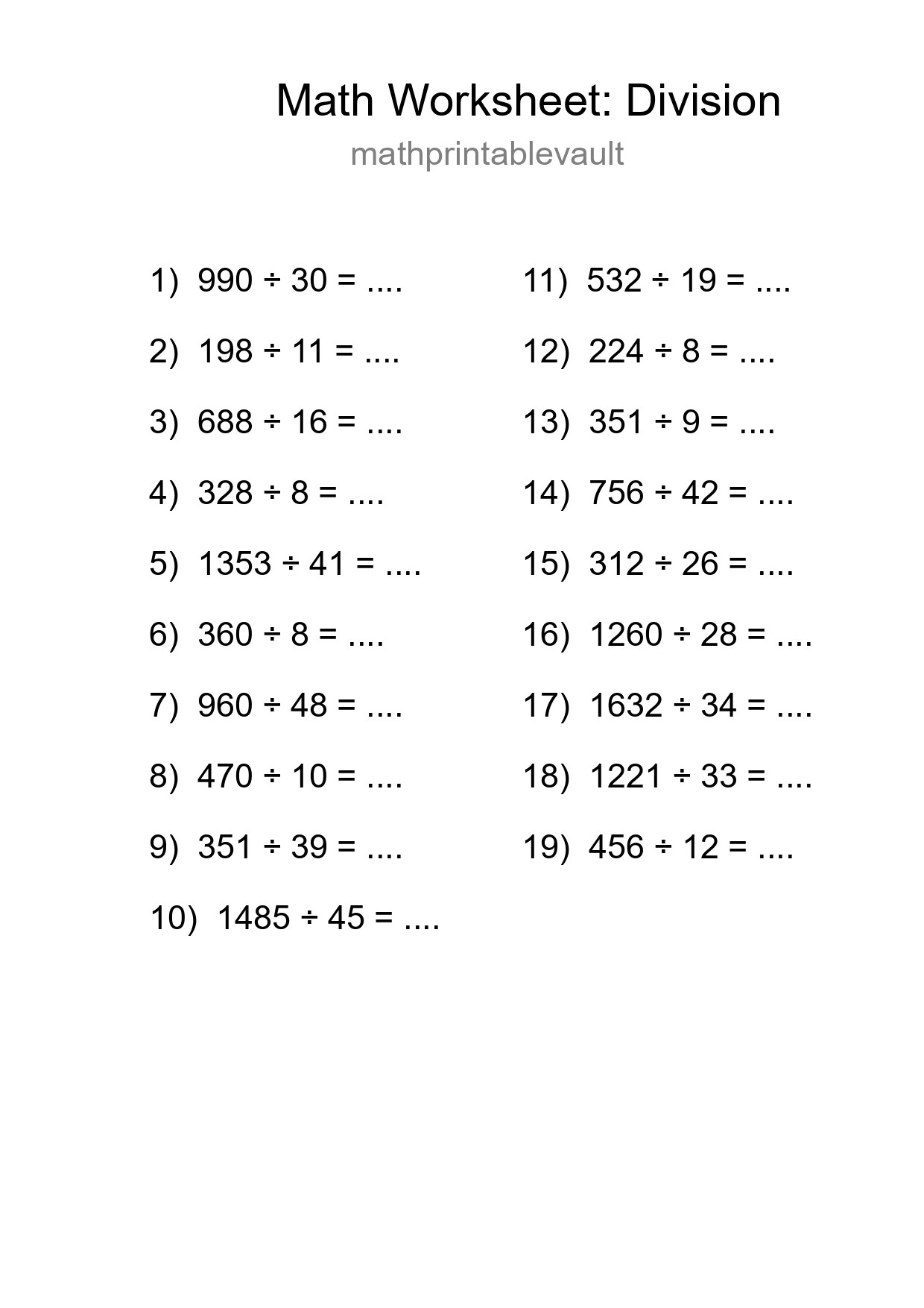 Free 19 Division Math Worksheet For Grade 2 With Answers - Part 180