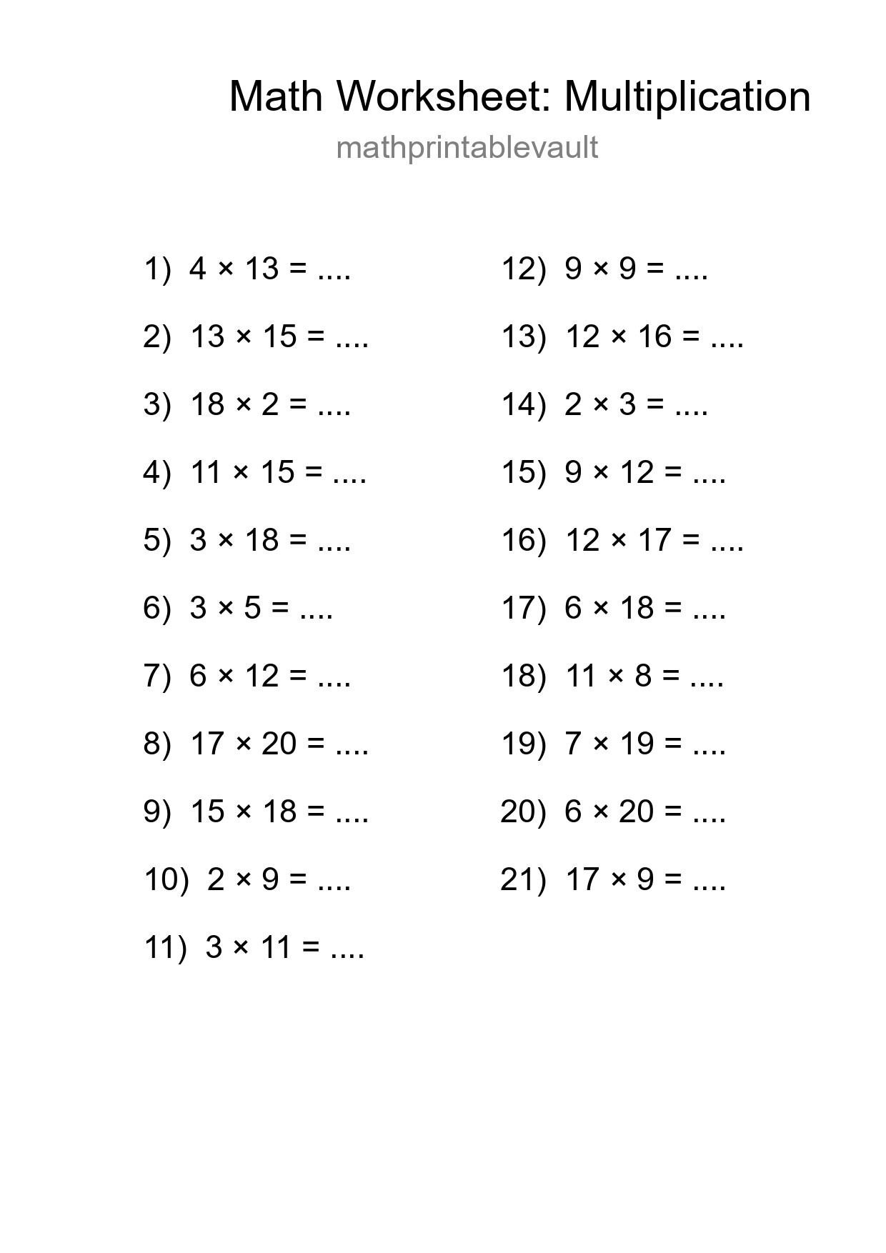 Free 21 Multiplication Math Worksheet For Grade 2 - Part 84
