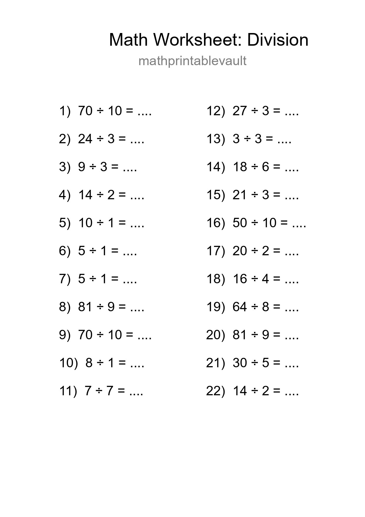 Free 22 Division Math Worksheet For Grade 1 - Part 169