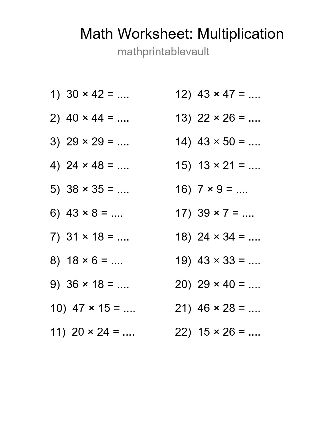Free 22 Multiplication Math Worksheet For Grade 2 With Answers - Part 18