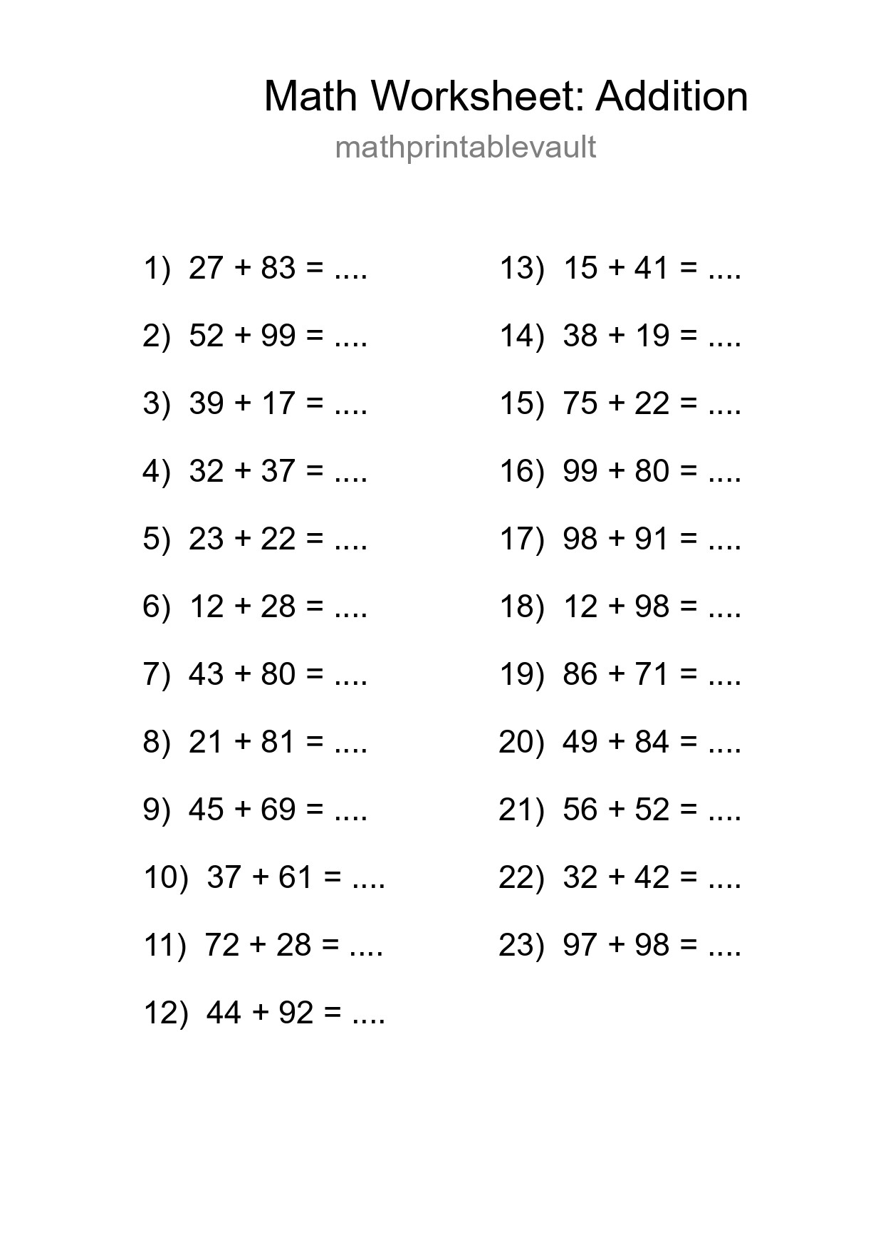Free 23 Addition Math Worksheet For Grade 3 - Part 12