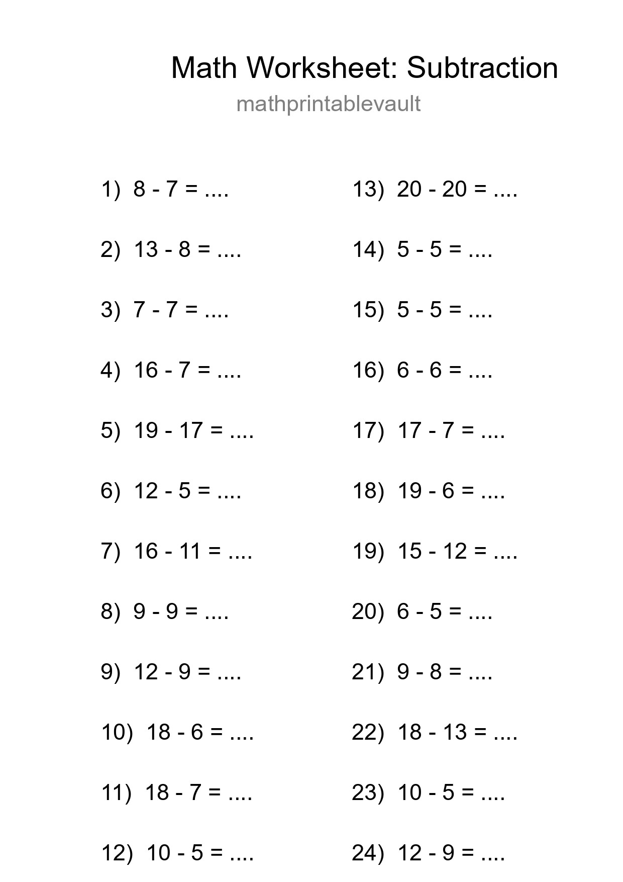 Free 24 Subtraction Math Worksheet For Grade 2 With Answers - Part 52