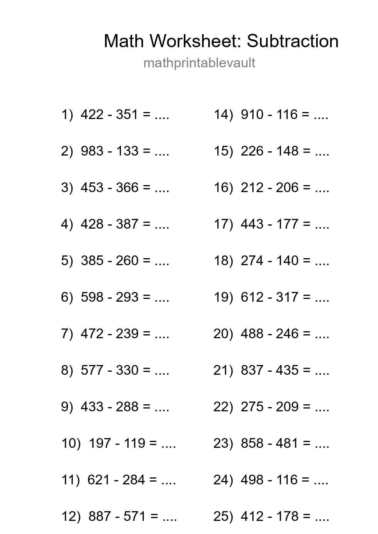 Free 25 Subtraction Math Worksheet For Grade 5 With Answers - Part 140