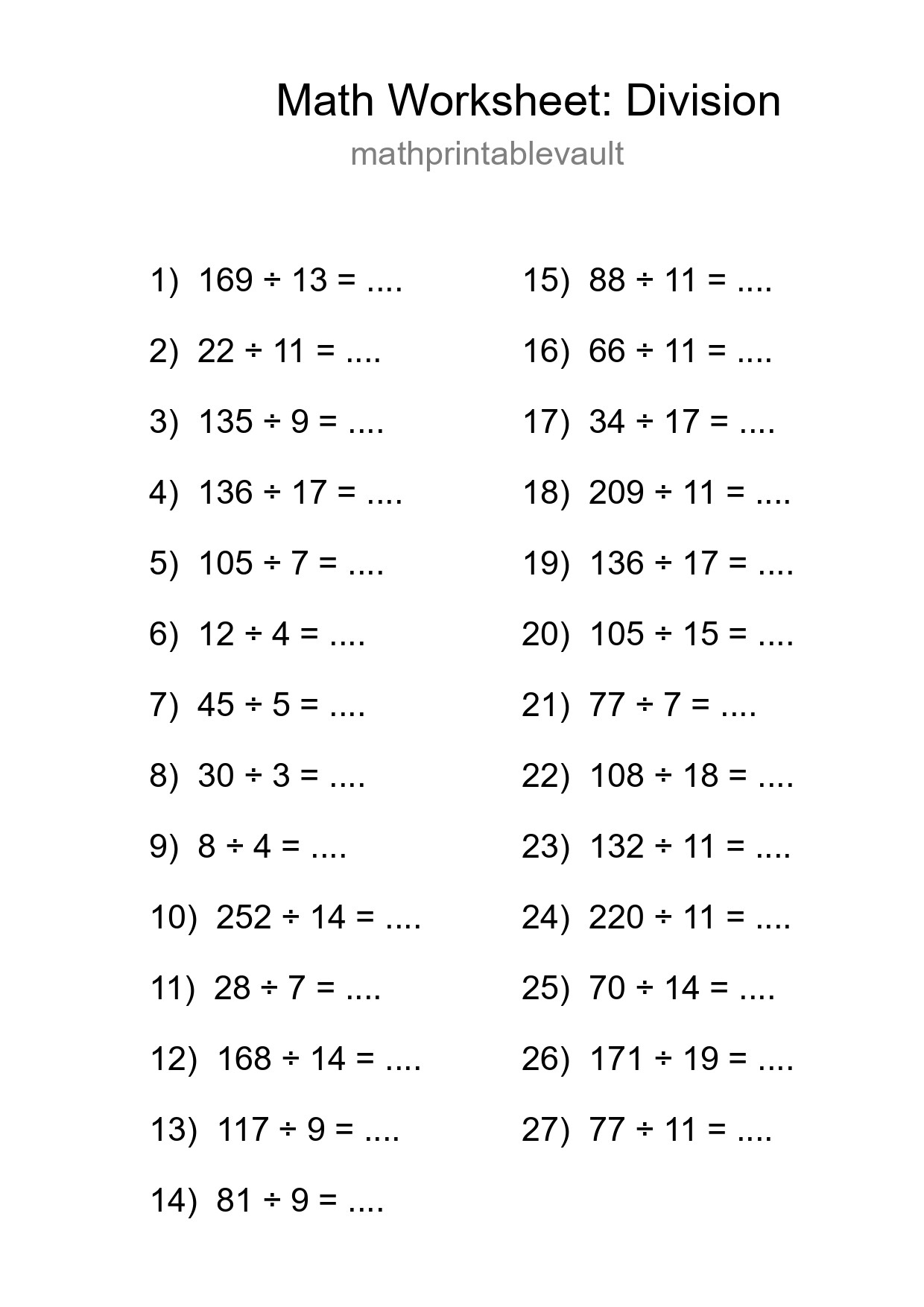 Free 27 Division Math Worksheet For Grade 2 - Part 136