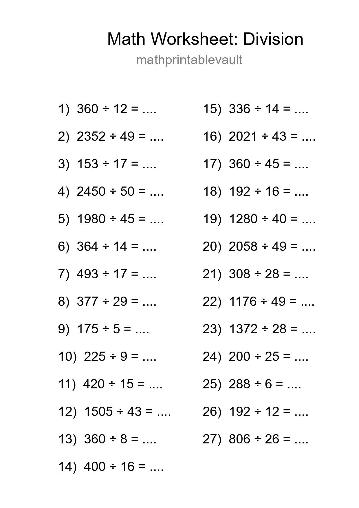 Free 27 Division Math Worksheet For Grade 2 With Answers - Part 125