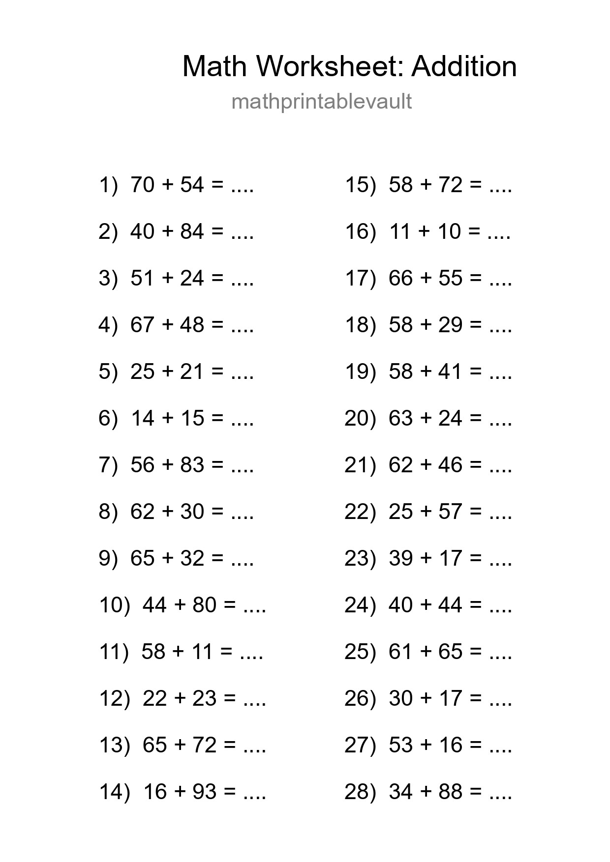 Free 28 Addition Math Worksheet For Grade 3 - Part 67