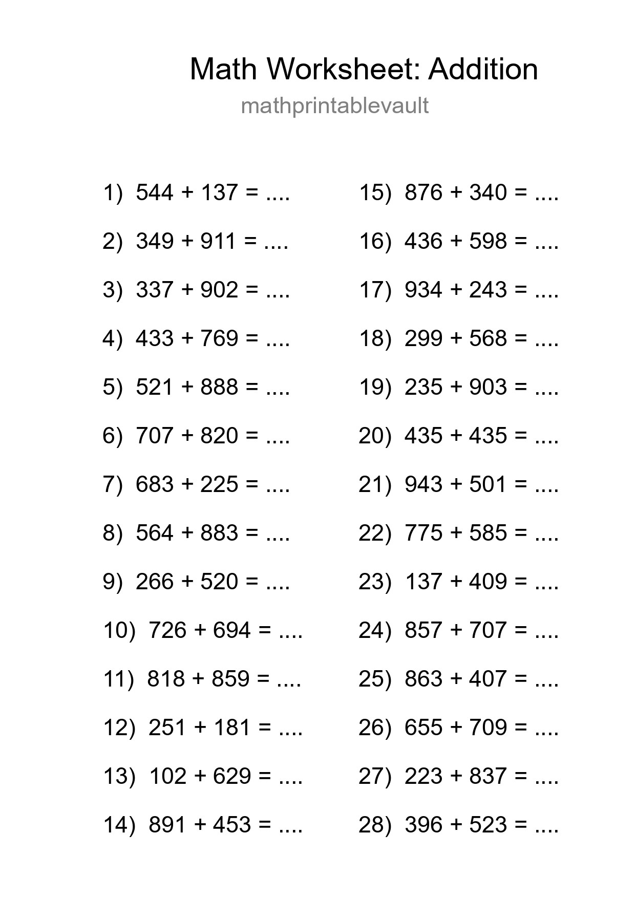 Free 28 Addition Math Worksheet For Grade 5 - Part 177