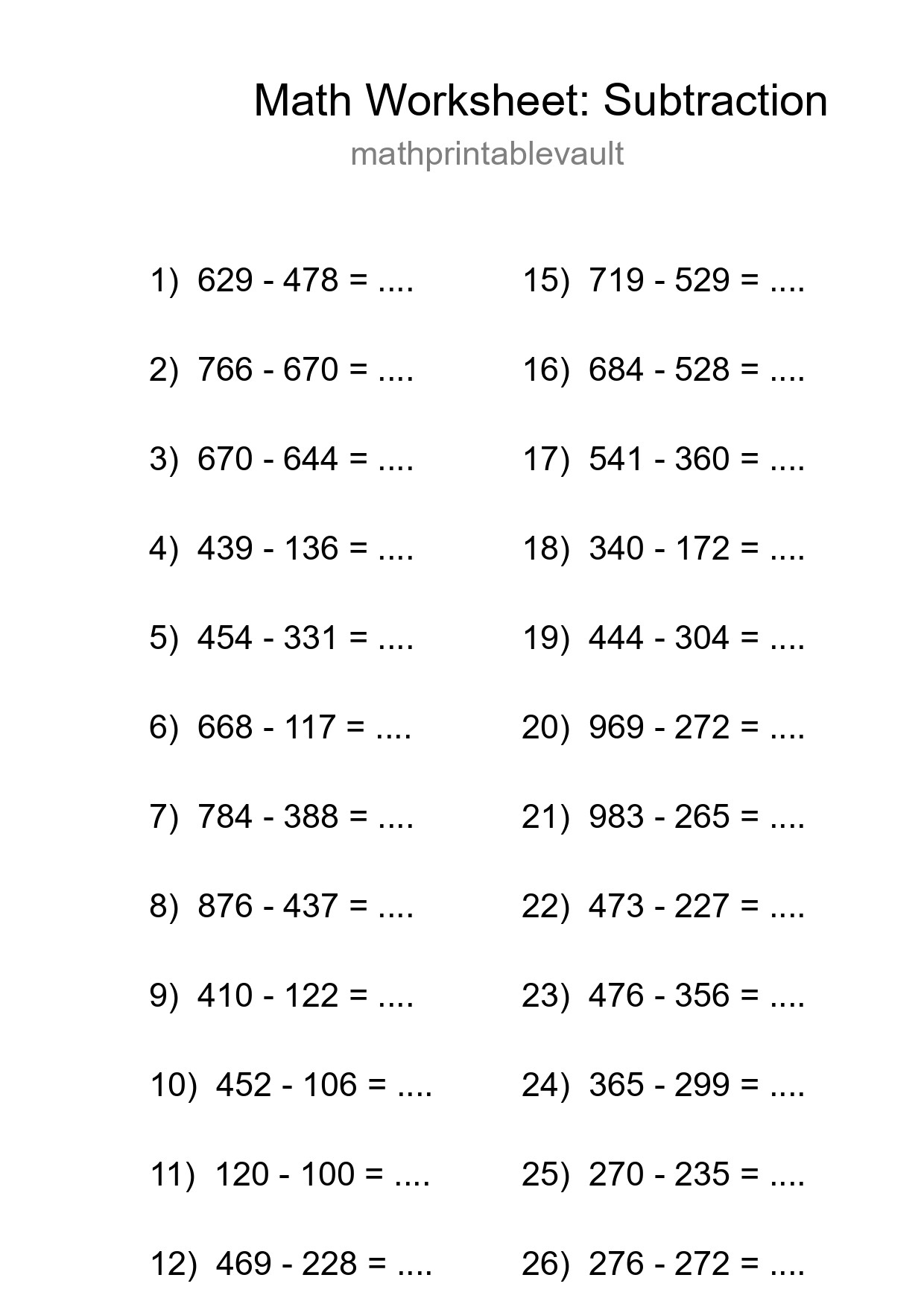 Free 28 Subtraction Math Worksheet For Grade 5 With Answers - Part 129