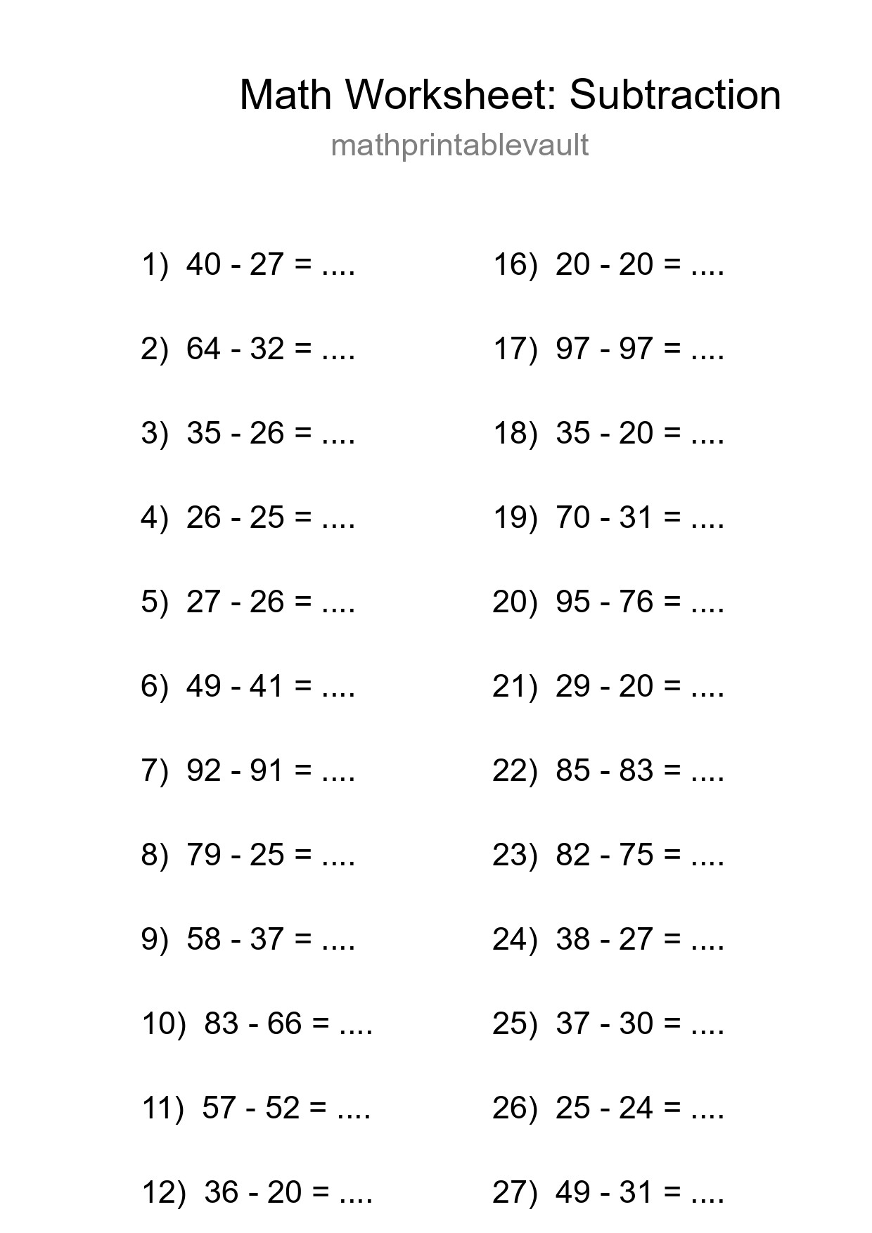 Free 29 Subtraction Math Worksheet For Grade 3 With Answers - Part 195