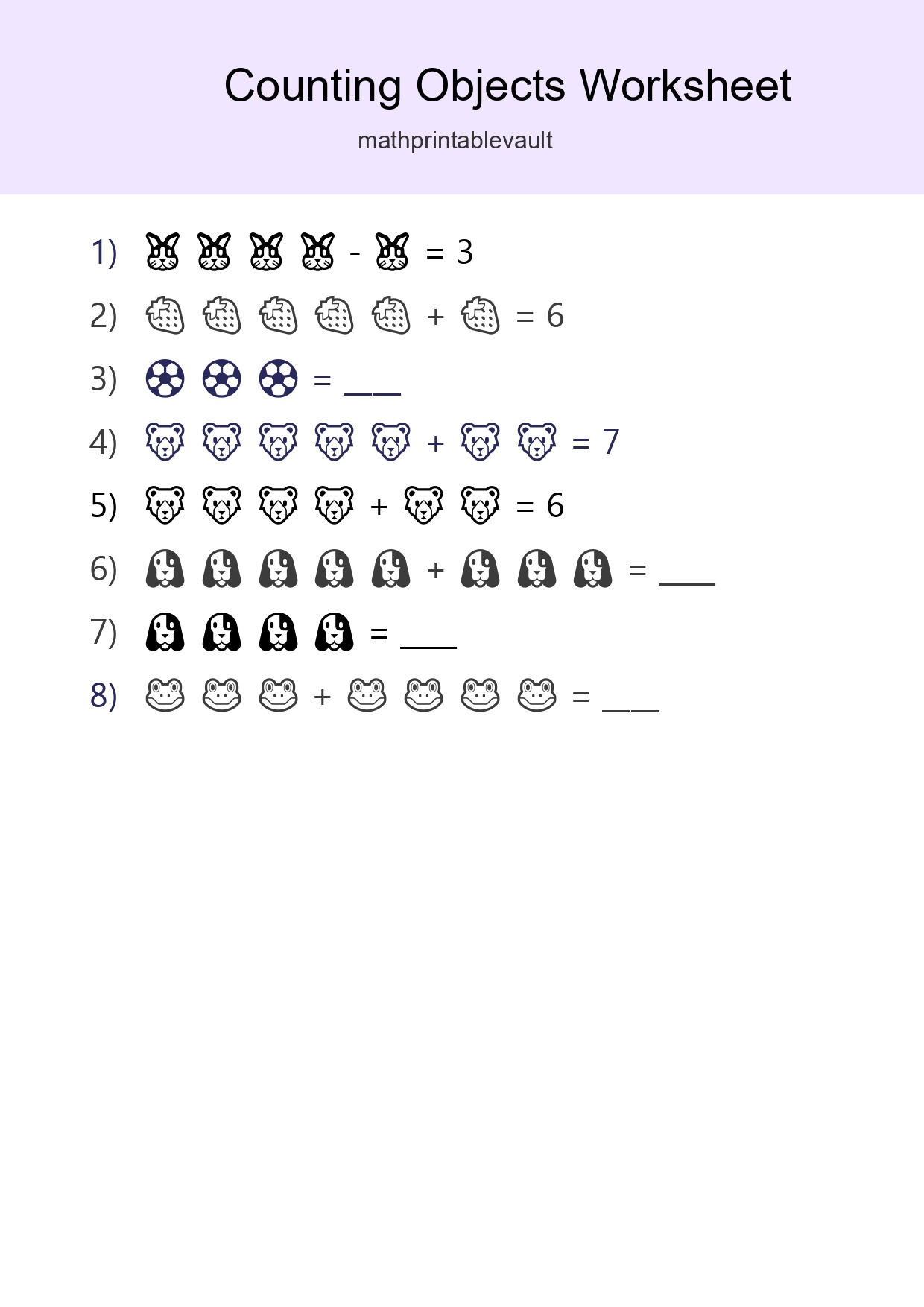 Printable Counting Objects Worksheet for Kindergarten
