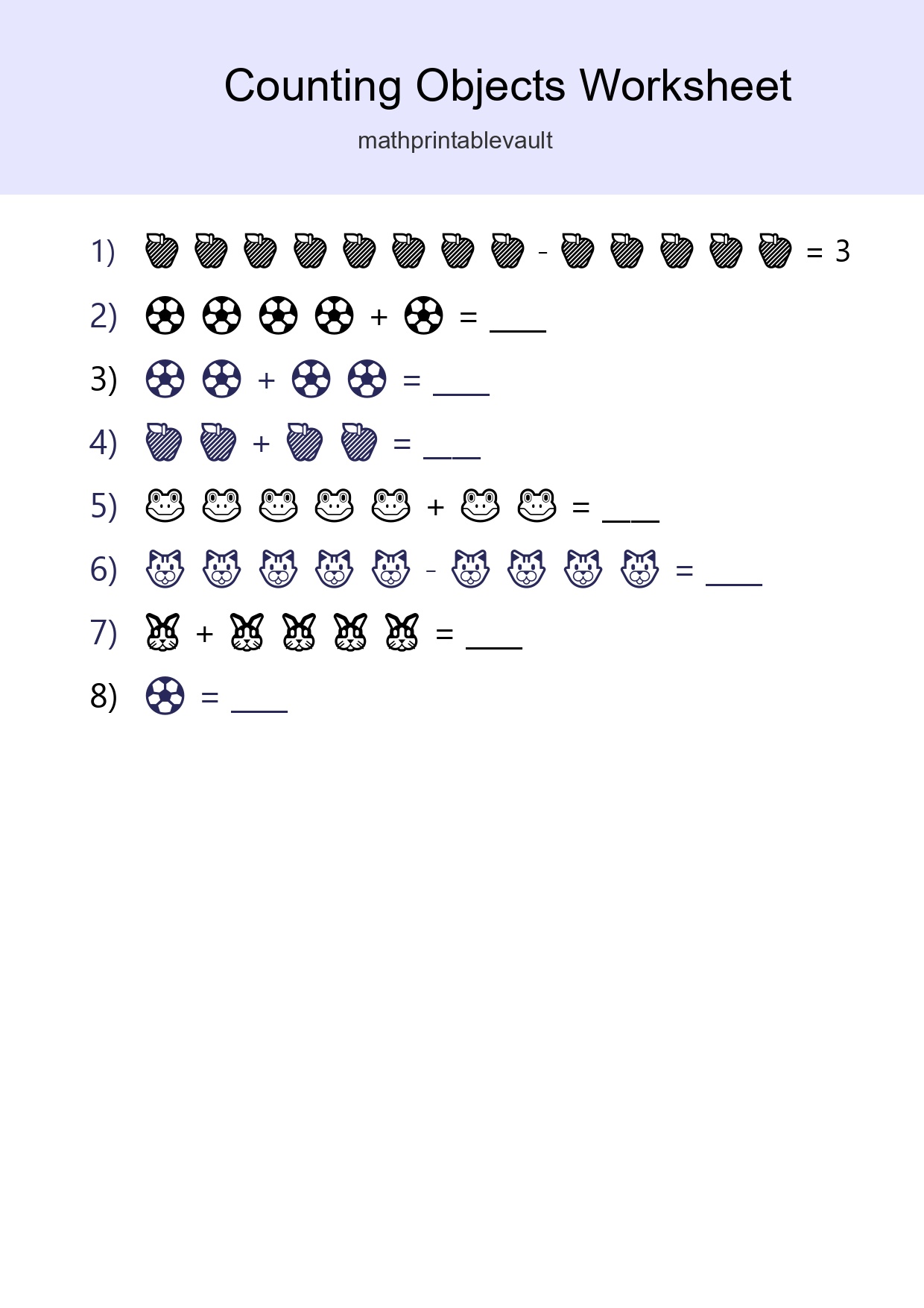 Printable Counting Objects Worksheet for Kindergarten