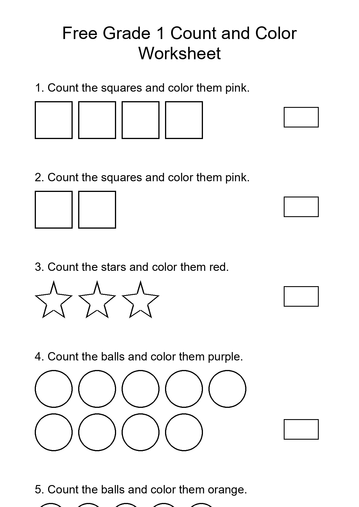 Printable Count and Color Worksheet for Grade 1