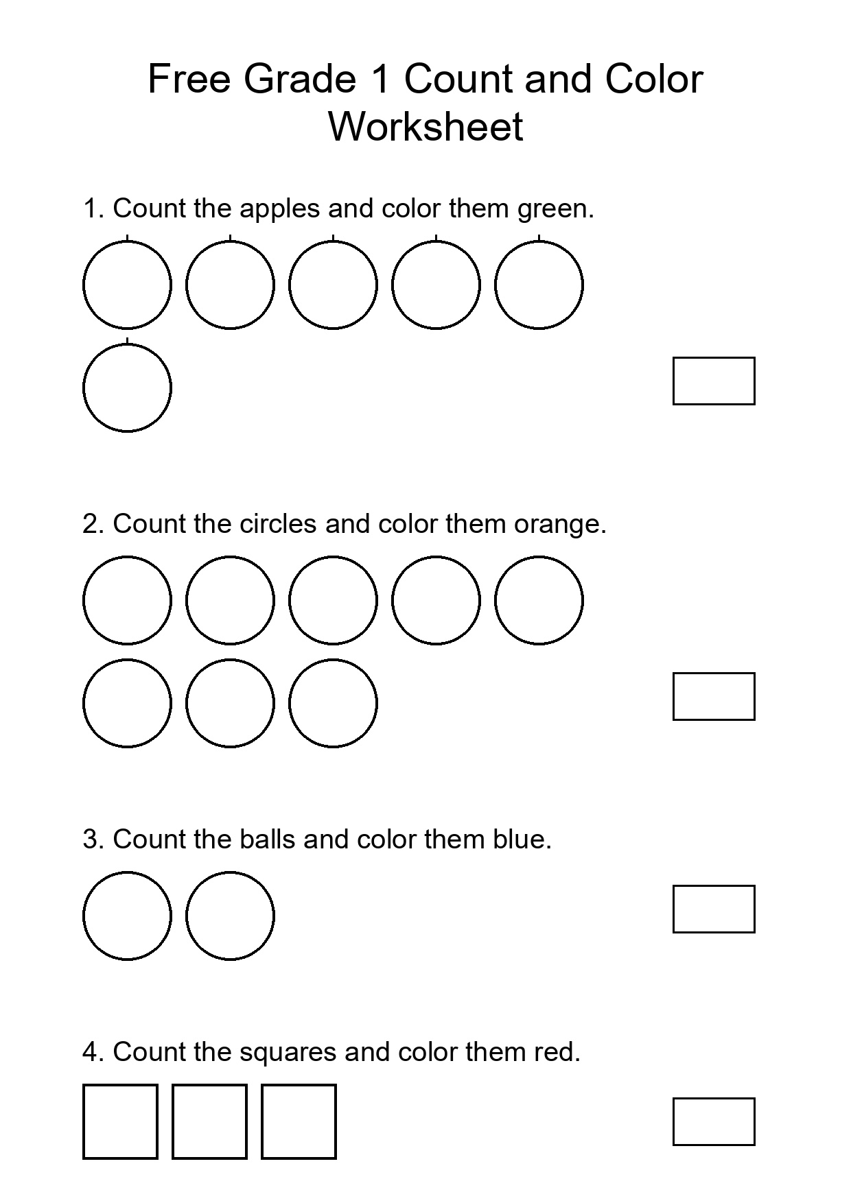 Printable Count and Color Worksheet for Grade 1