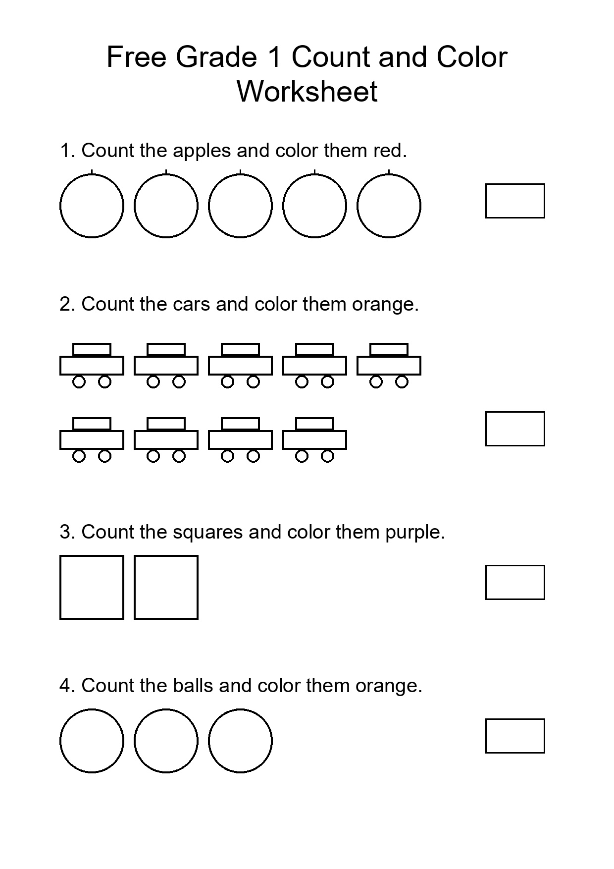 Free Grade 1 Count and Color Worksheet