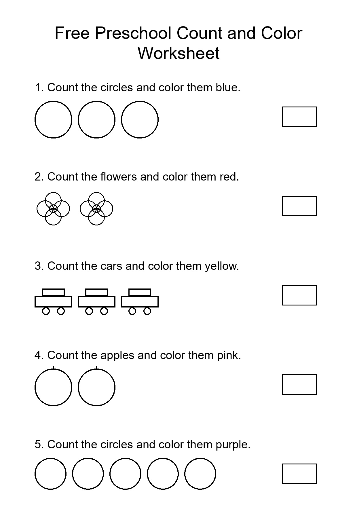 Free Preschool Count and Color Worksheet