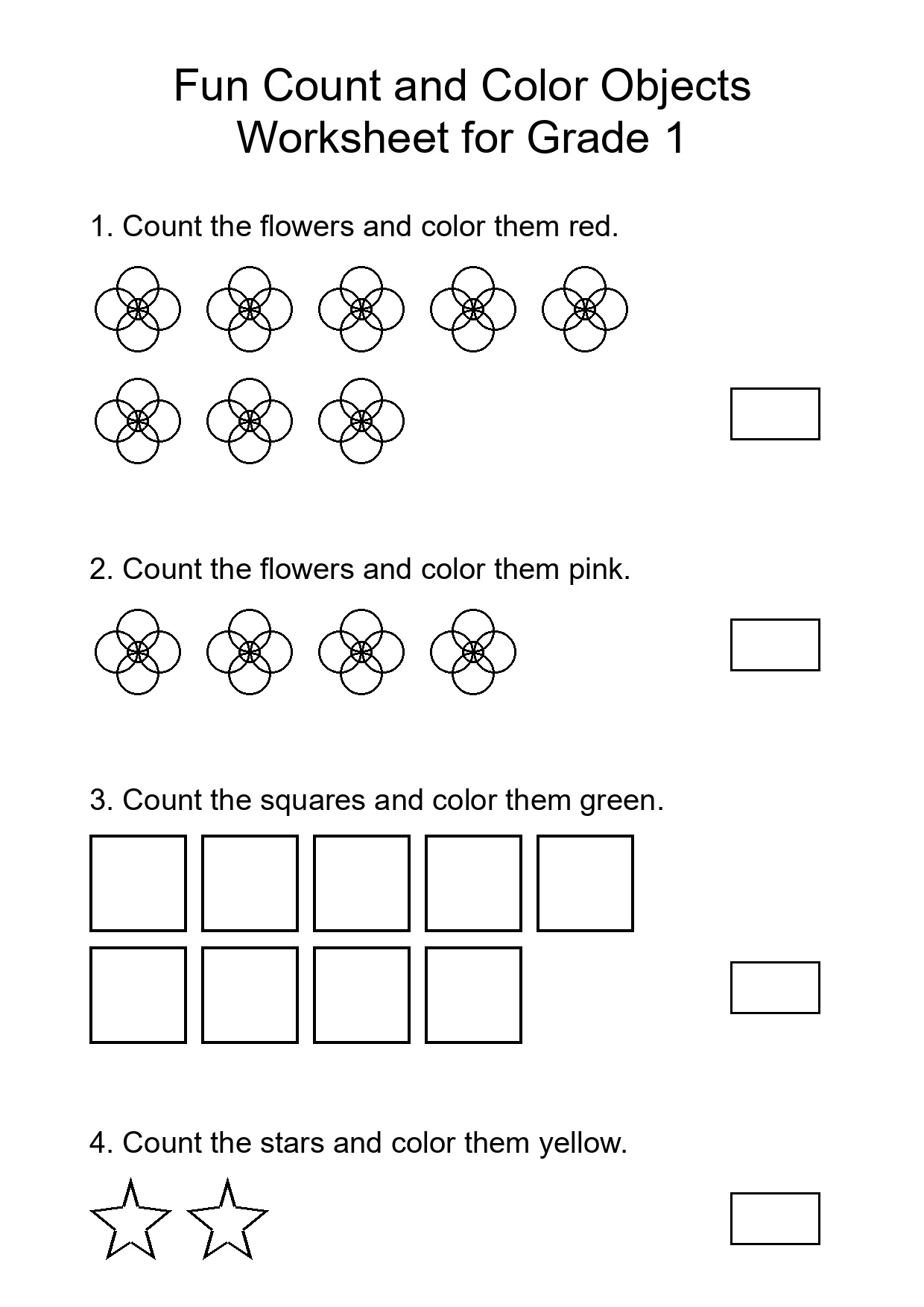 Fun Count and Color Objects Worksheet for Grade 1