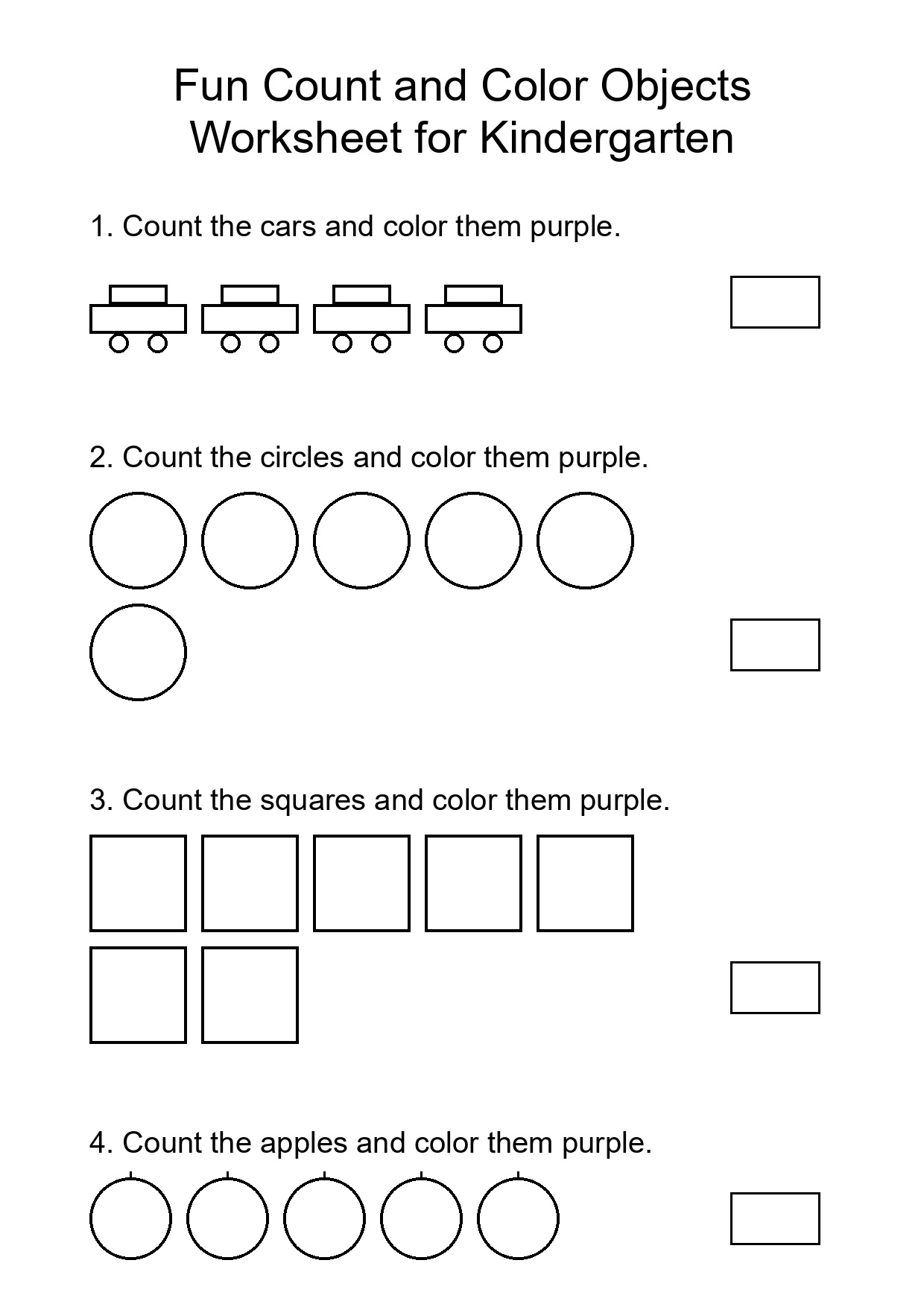 Fun Count and Color Objects Worksheet for Kindergarten