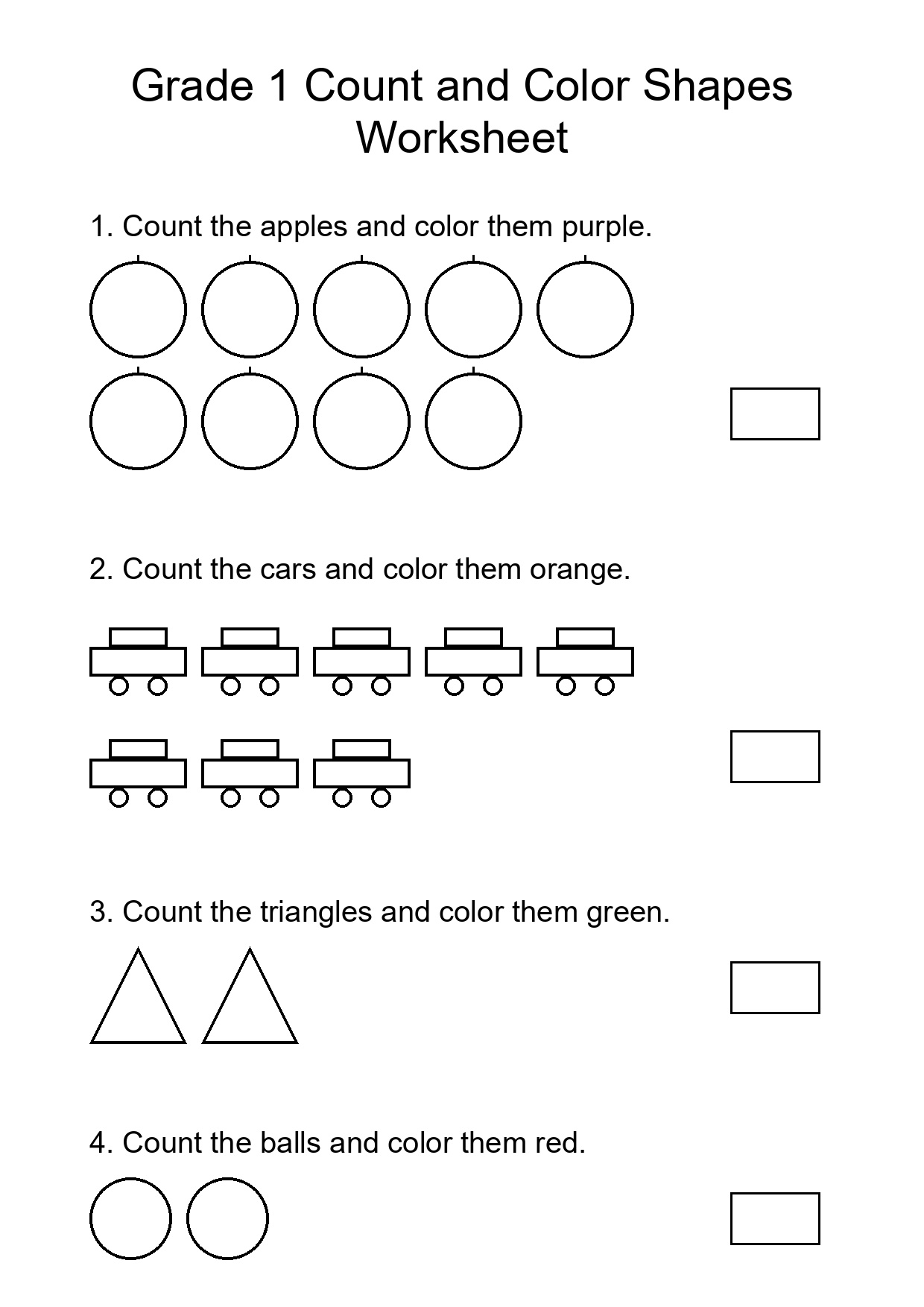 Grade 1 Count and Color Shapes Worksheet