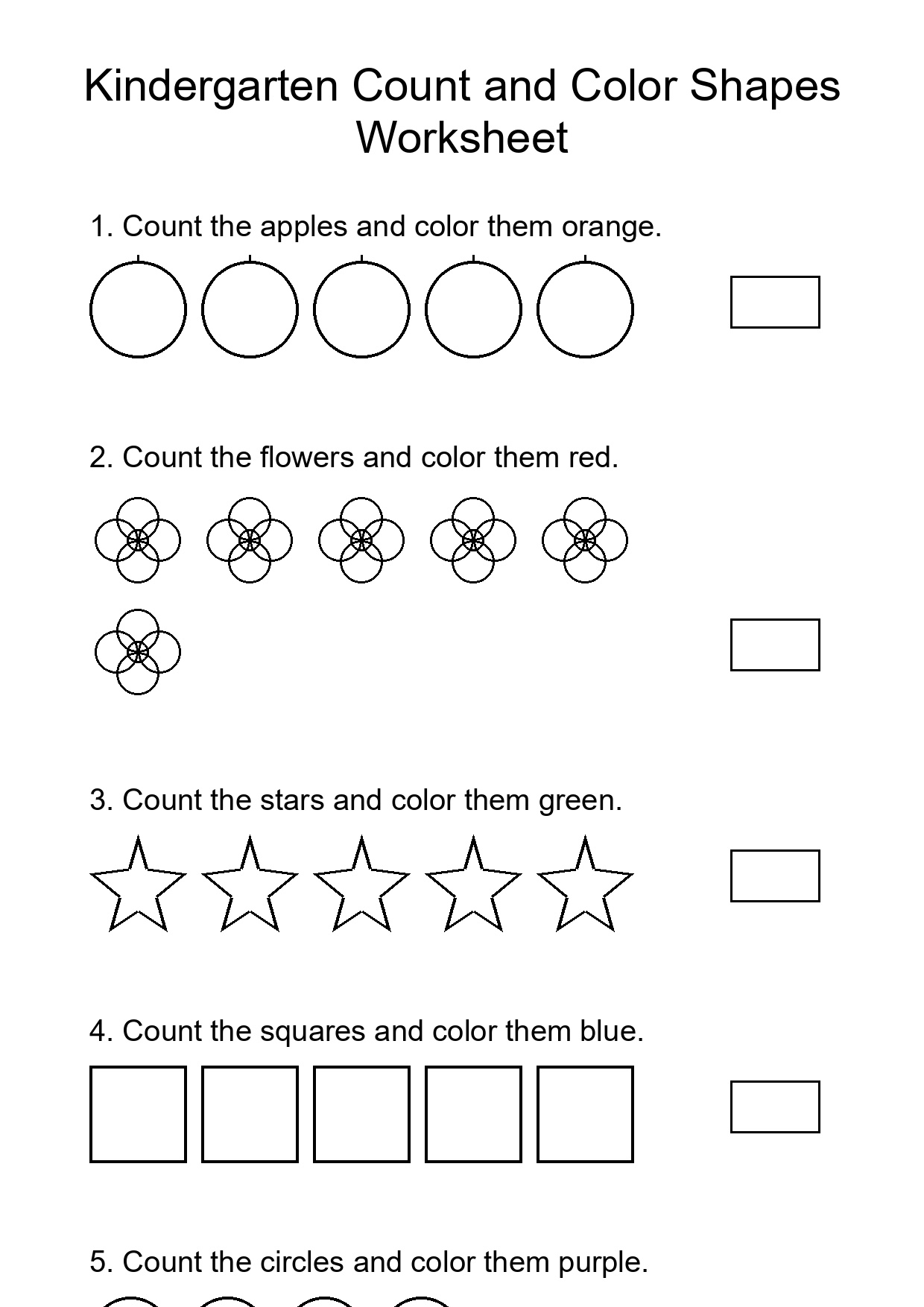 Printable Count and Color Worksheet for Kindergarten