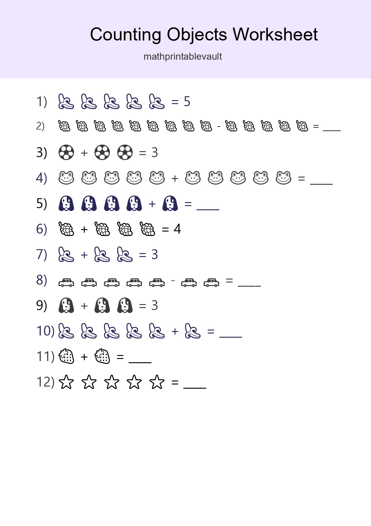 Printable Counting Objects Worksheet for Kindergarten