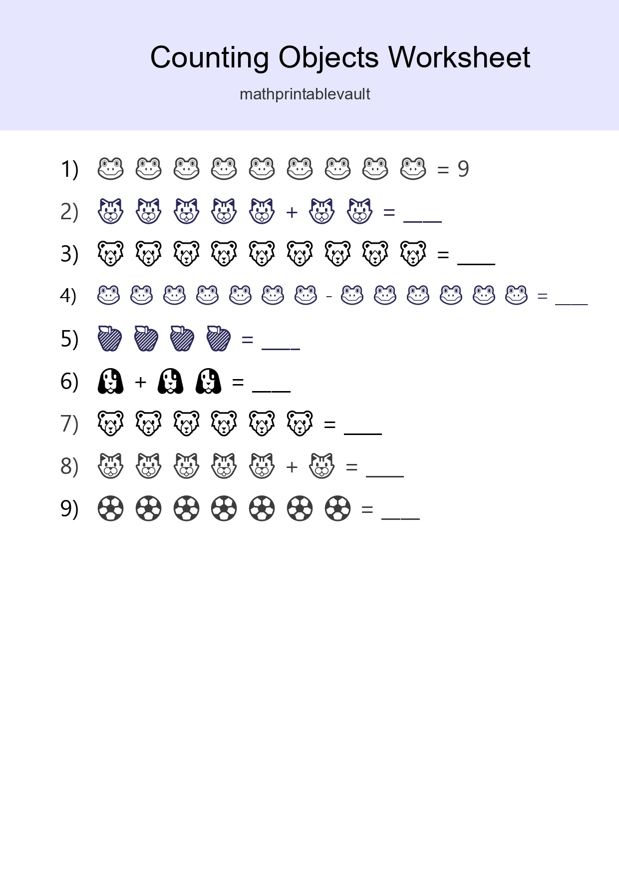 Printable Counting Objects Worksheet for Kindergarten