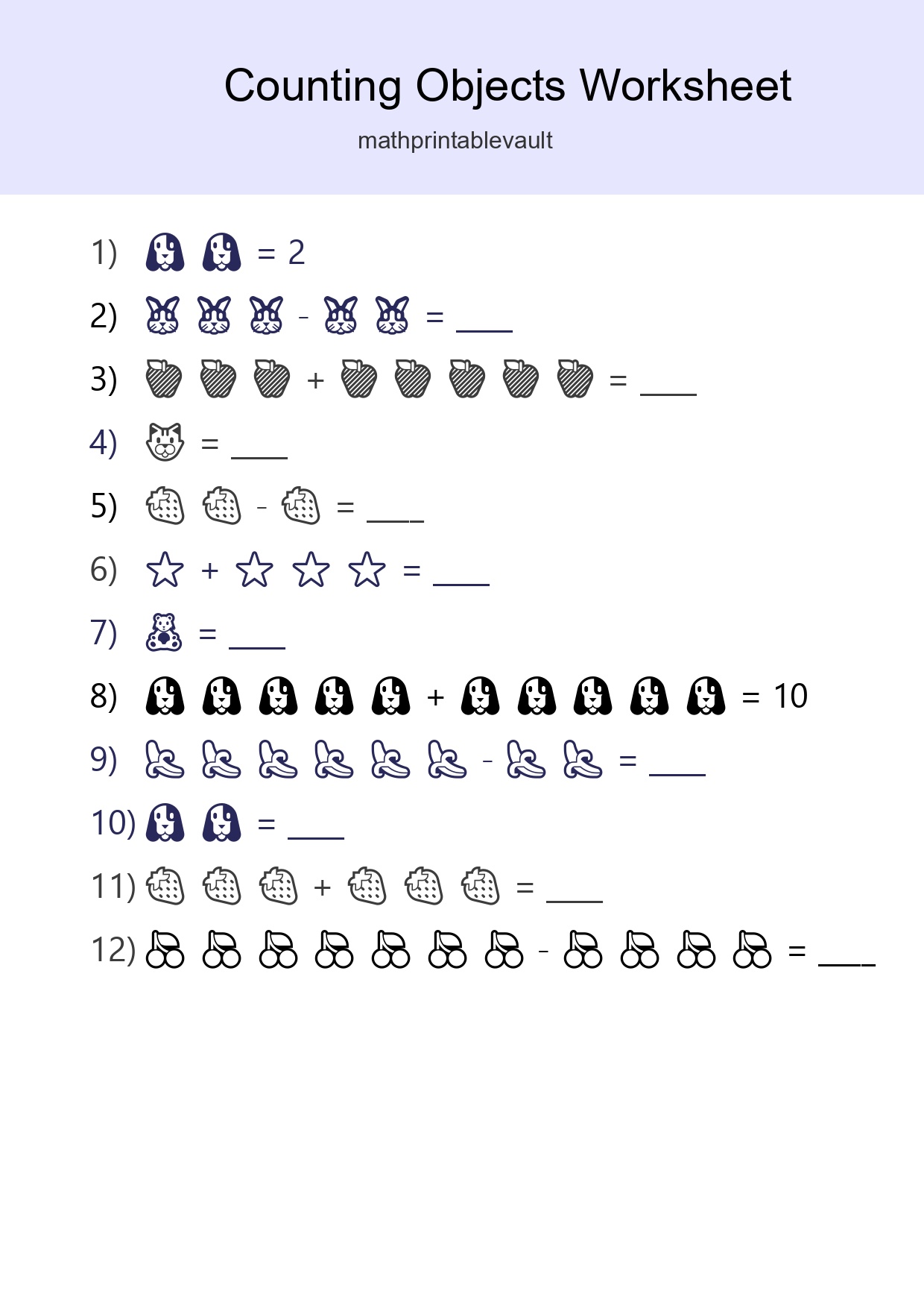 Printable Counting Objects Worksheet for Kindergarten