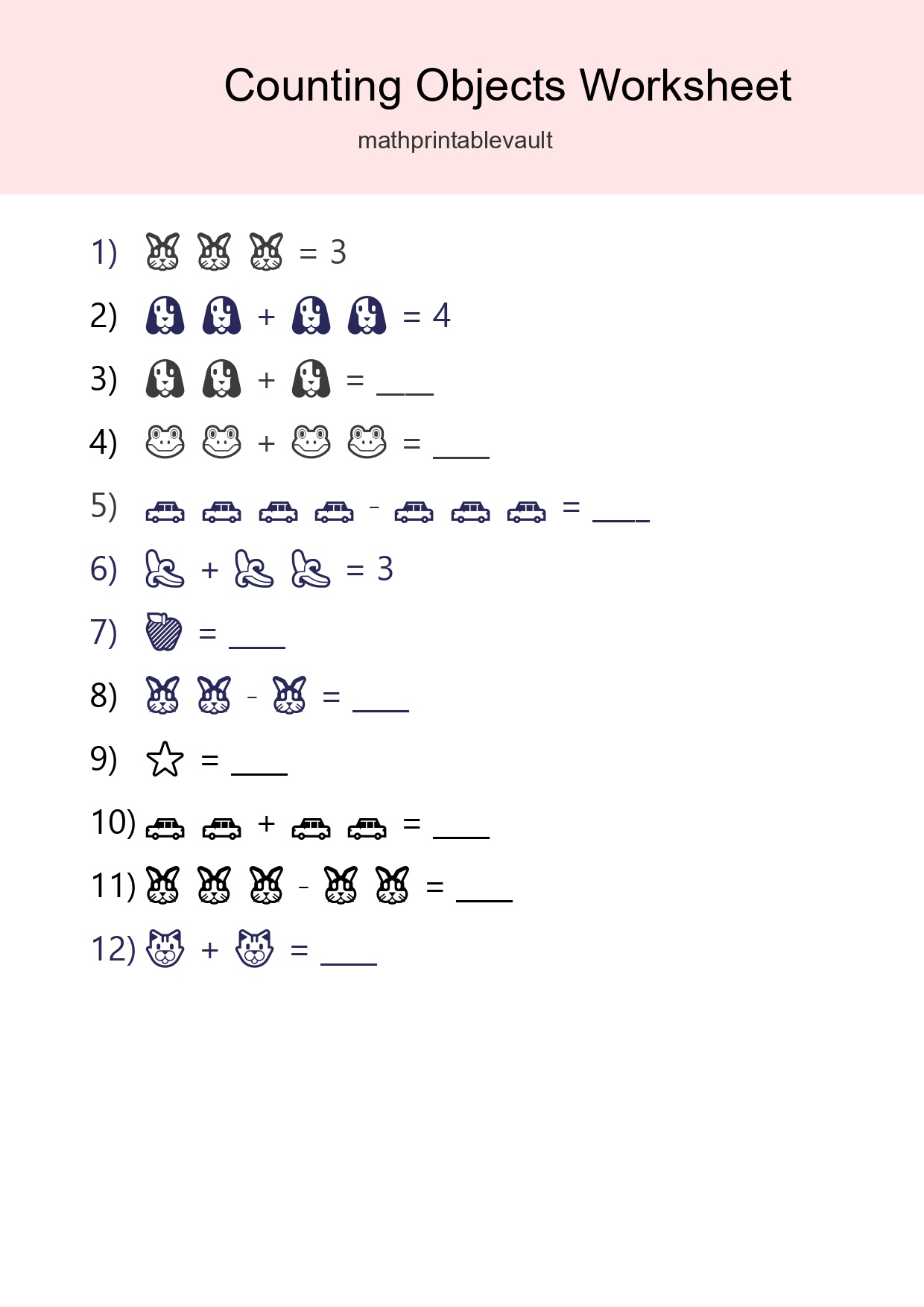 Printable Counting Objects Worksheet for Pre-K