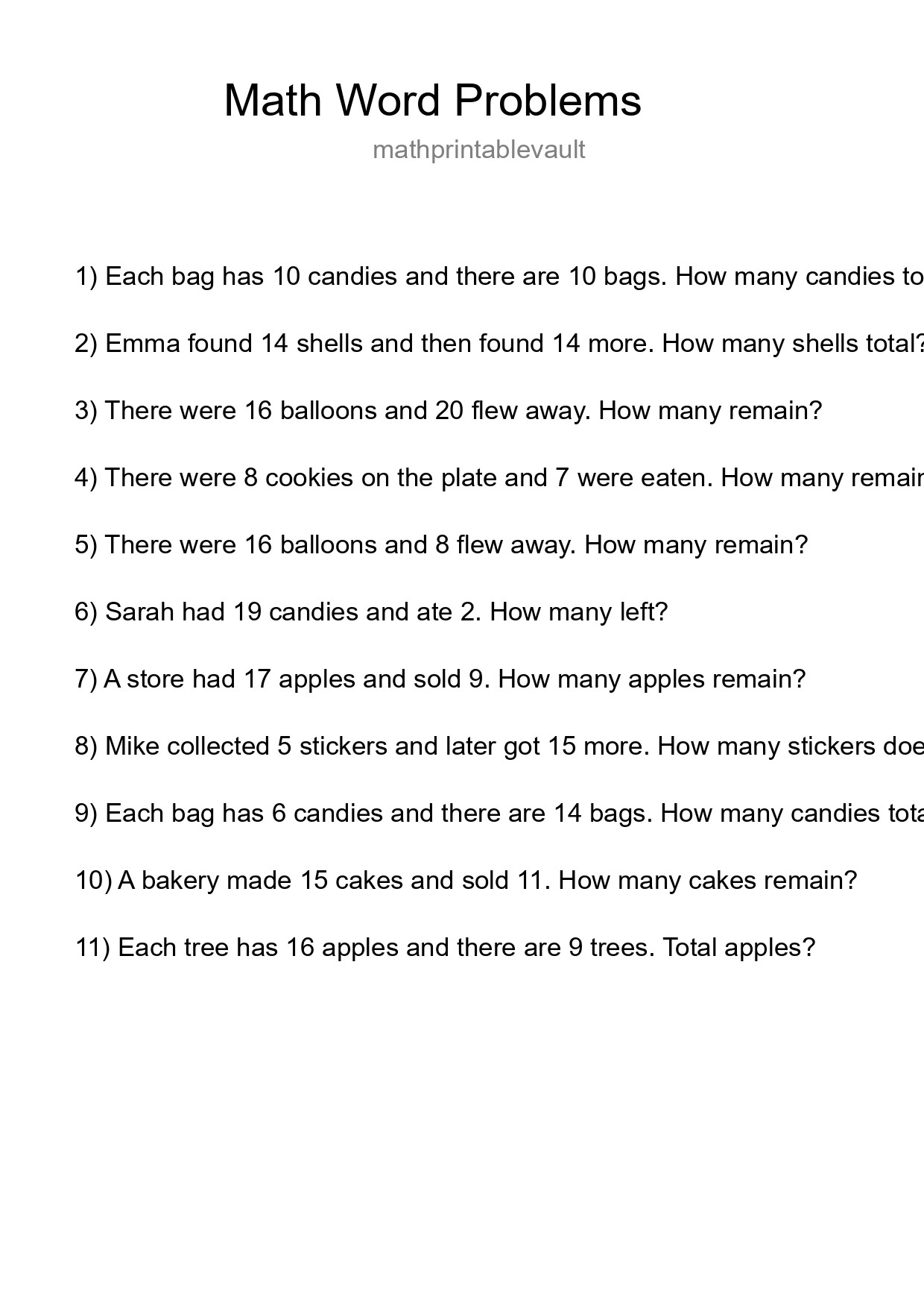 Math Word Problem Worksheet