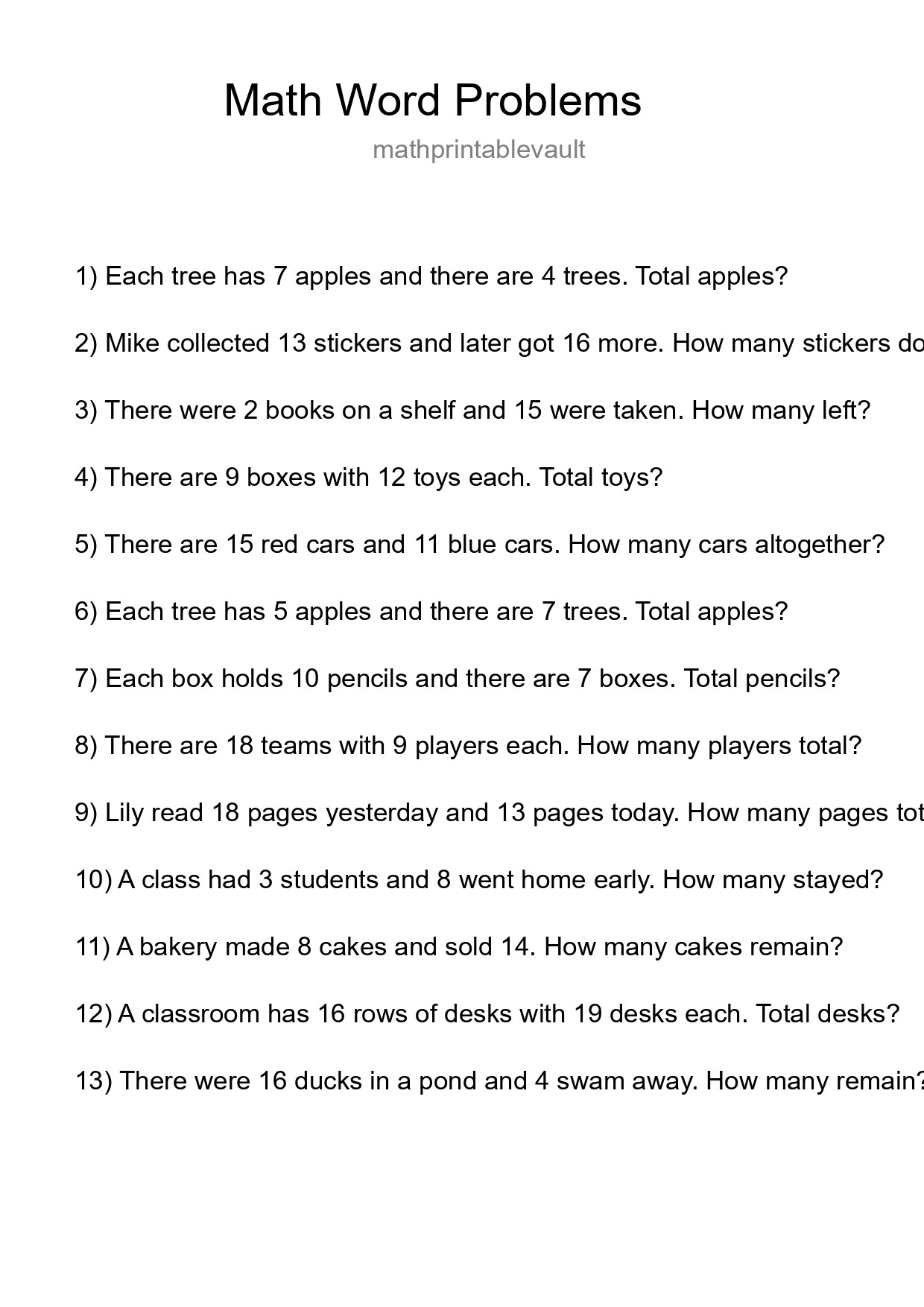 Math Word Problem Worksheet