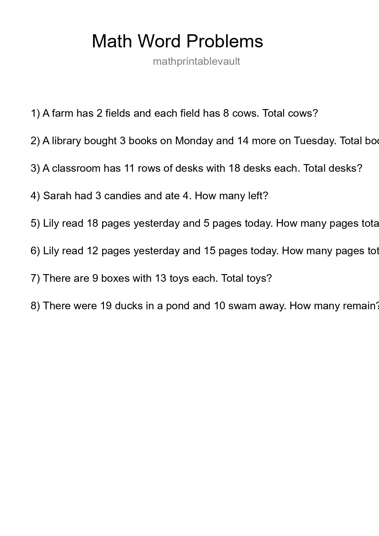 Math Word Problem Worksheet