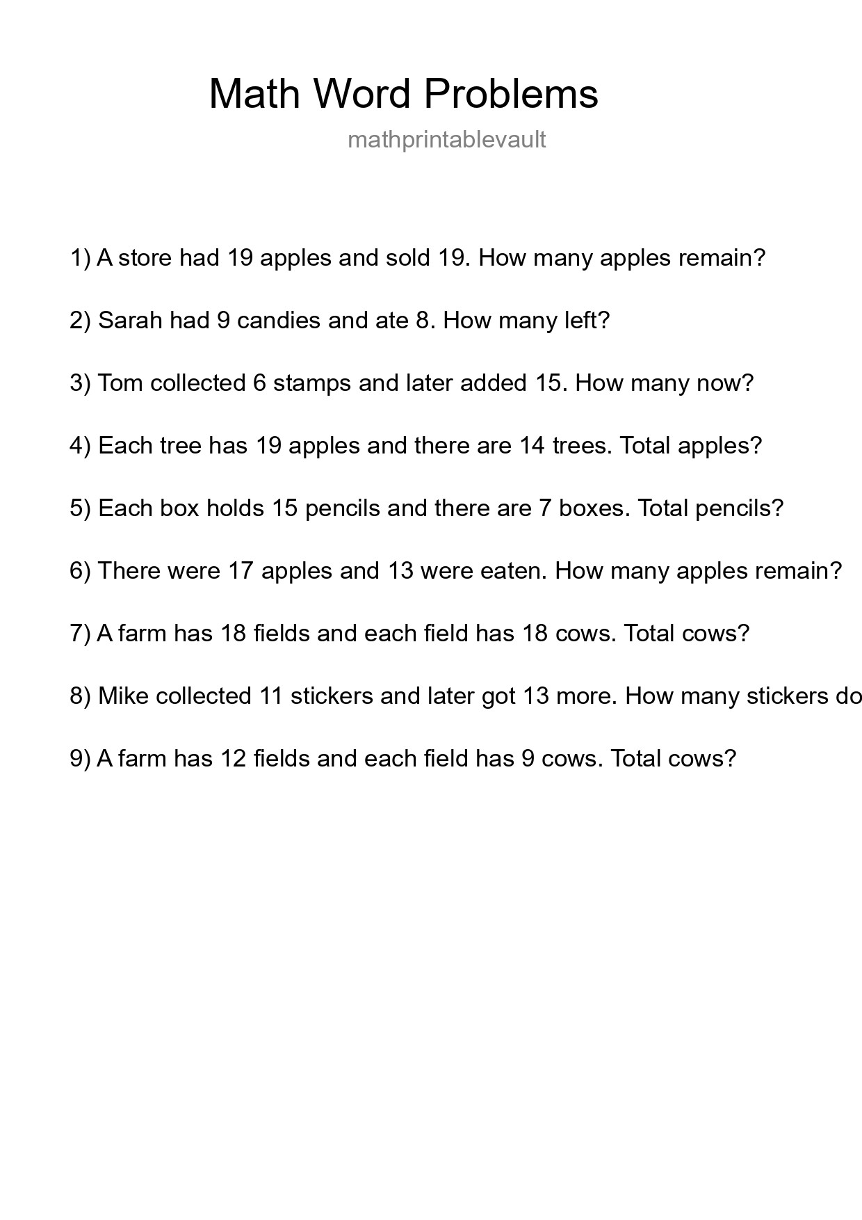 Math Word Problem Worksheet